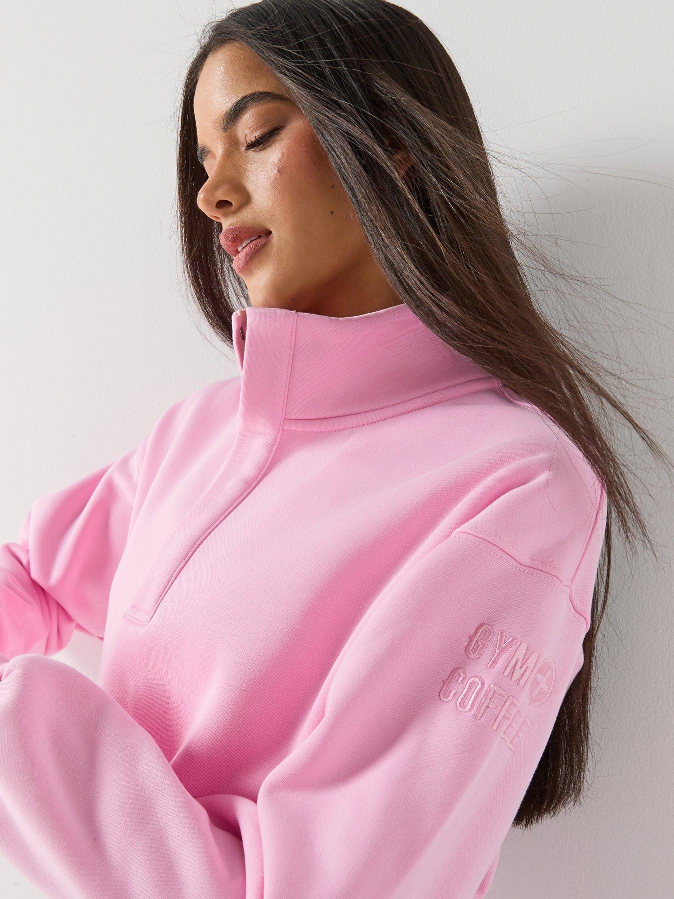 Image 5 of 6 of Gym + Coffee Womens Training Urban Snap Collar Sweatshirt - Pink