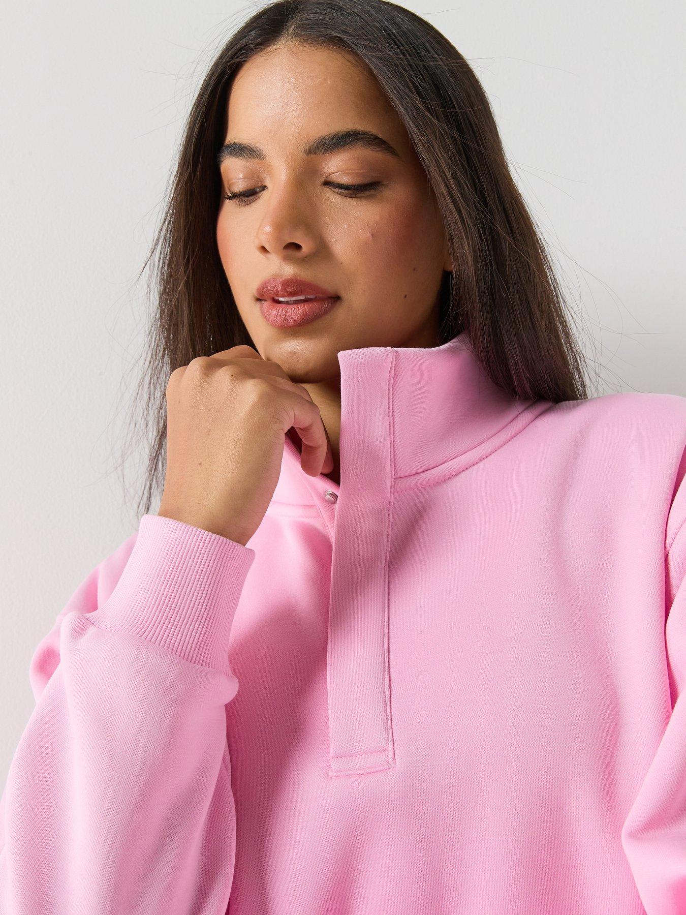 Image 6 of 6 of Gym + Coffee Womens Training Urban Snap Collar Sweatshirt - Pink