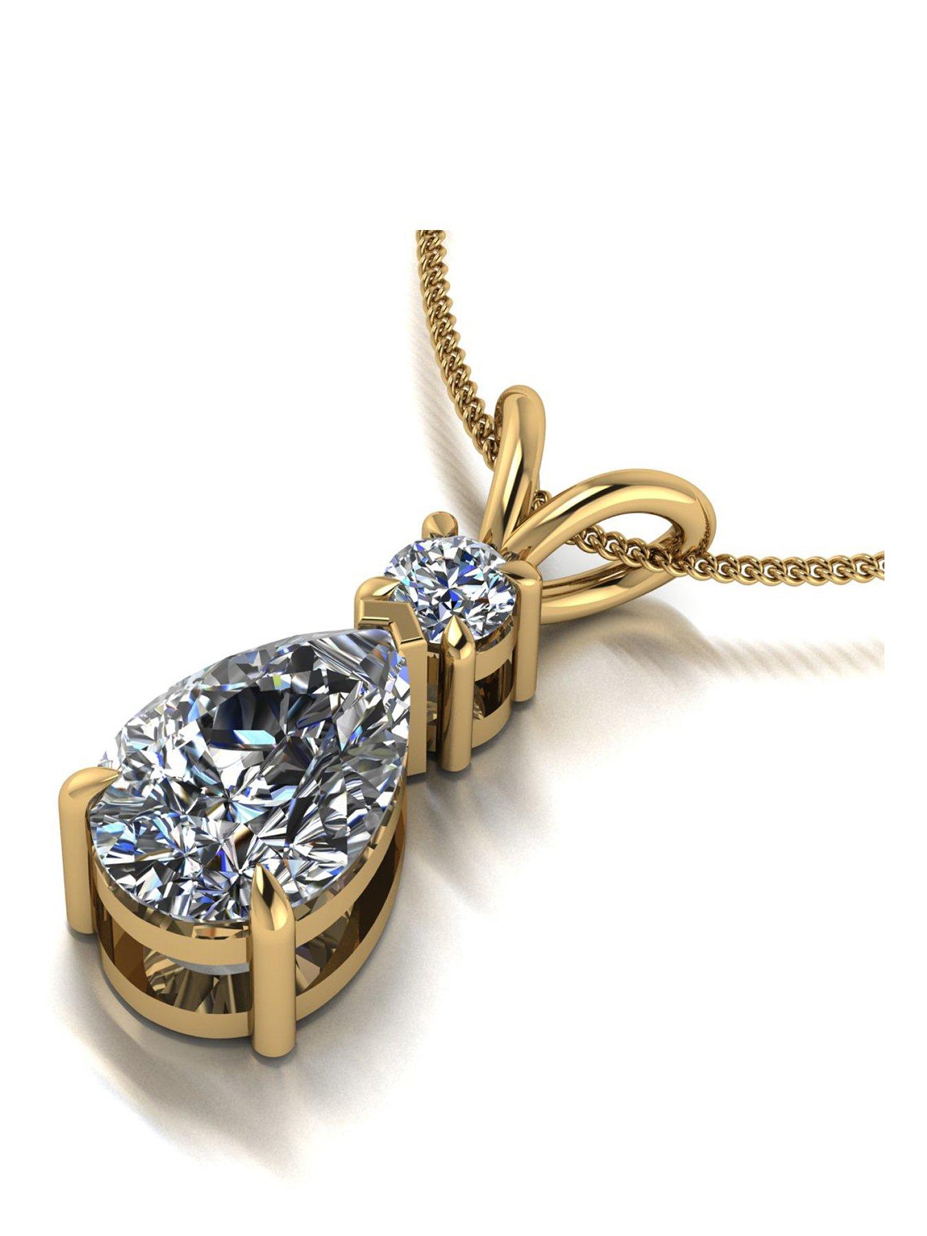 Moissanite 9ct Gold Pear and Round Moissanite Pendant and Chain