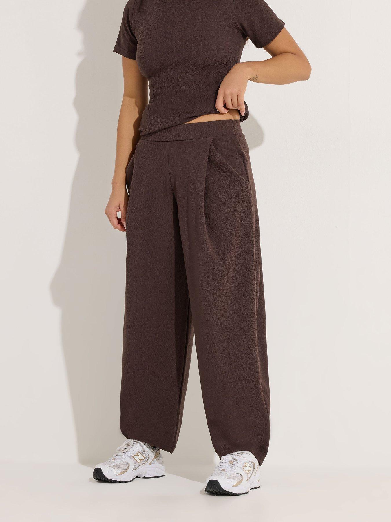 PixieGirl Petite Barrel Trousers - Brown