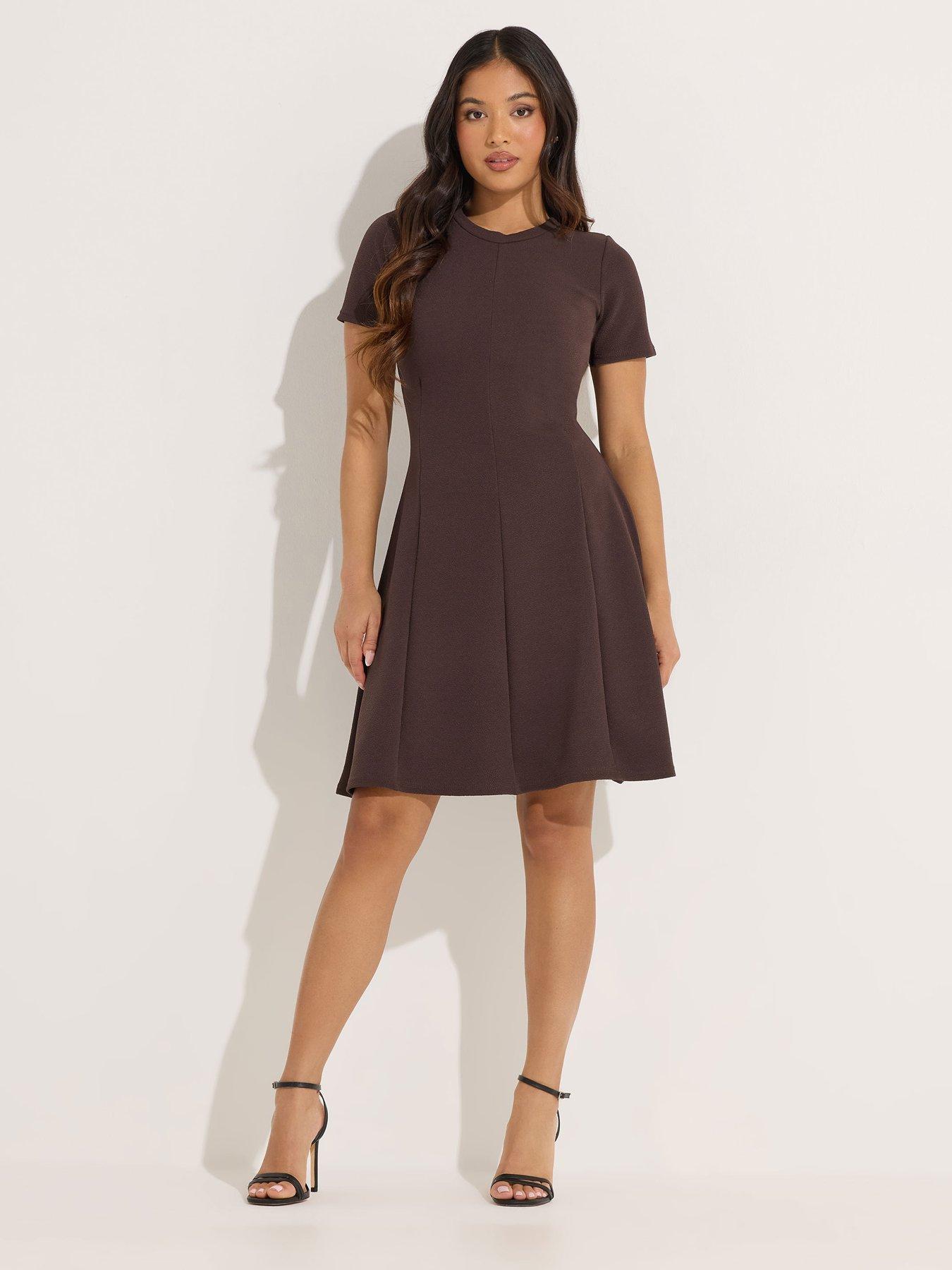 PixieGirl Petite Waist Textured Dress - Brown