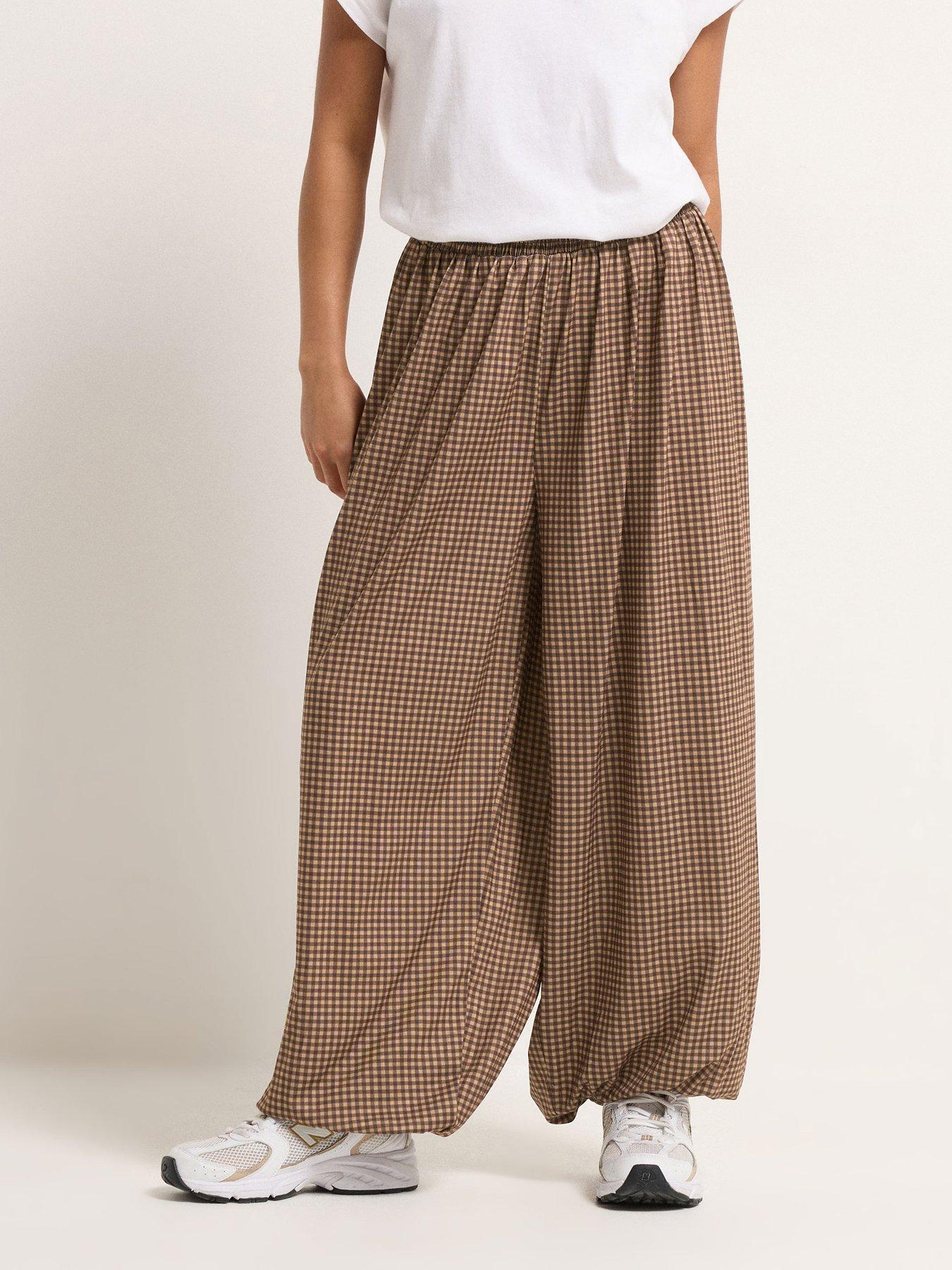 Image 1 of 4 of PixieGirl Petite Micro Gingham Balloon Trousers