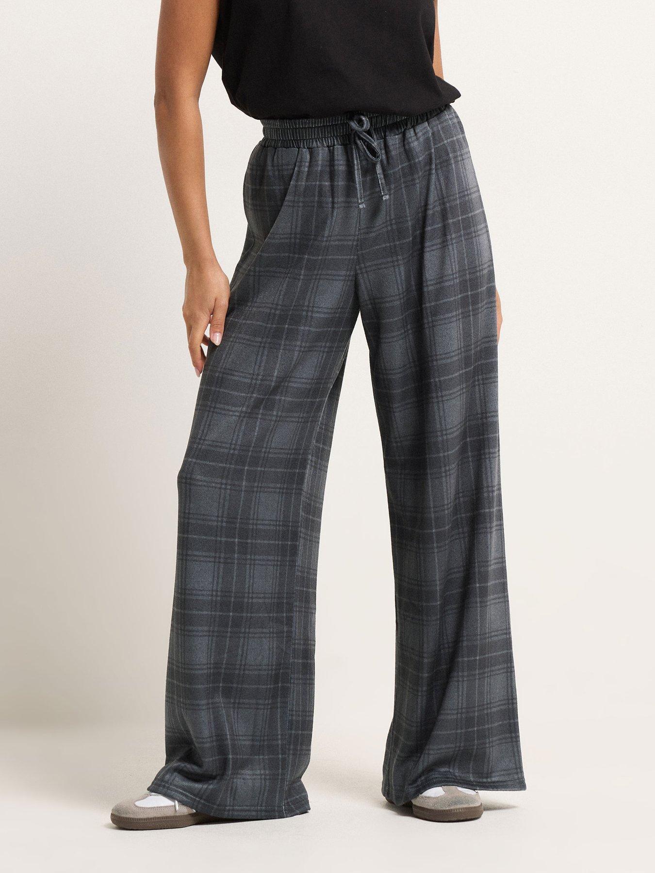 PixieGirl Petite Brushed Check Wide Leg Trousers