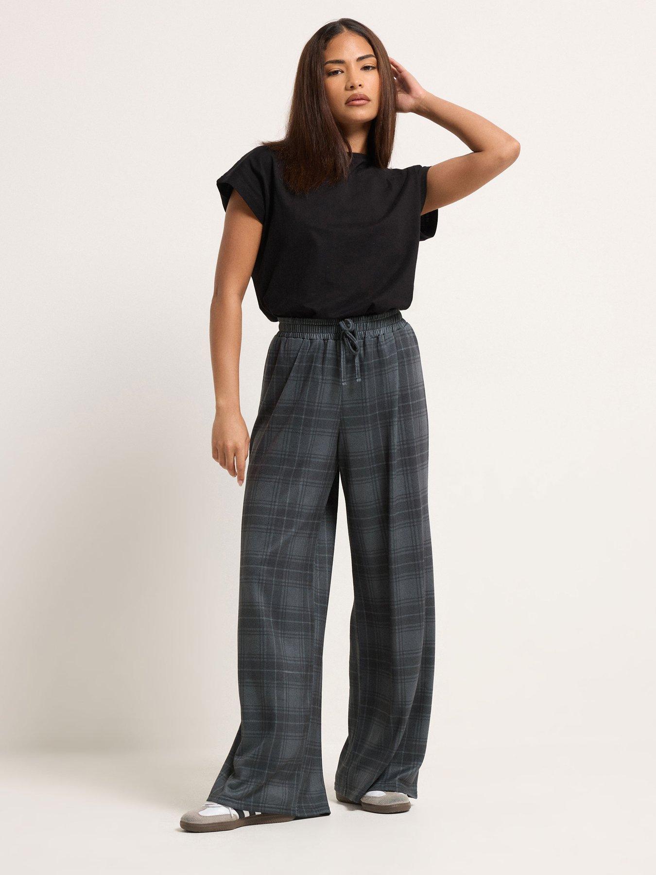Image 3 of 4 of PixieGirl Petite Brushed Check Wide Leg Trousers