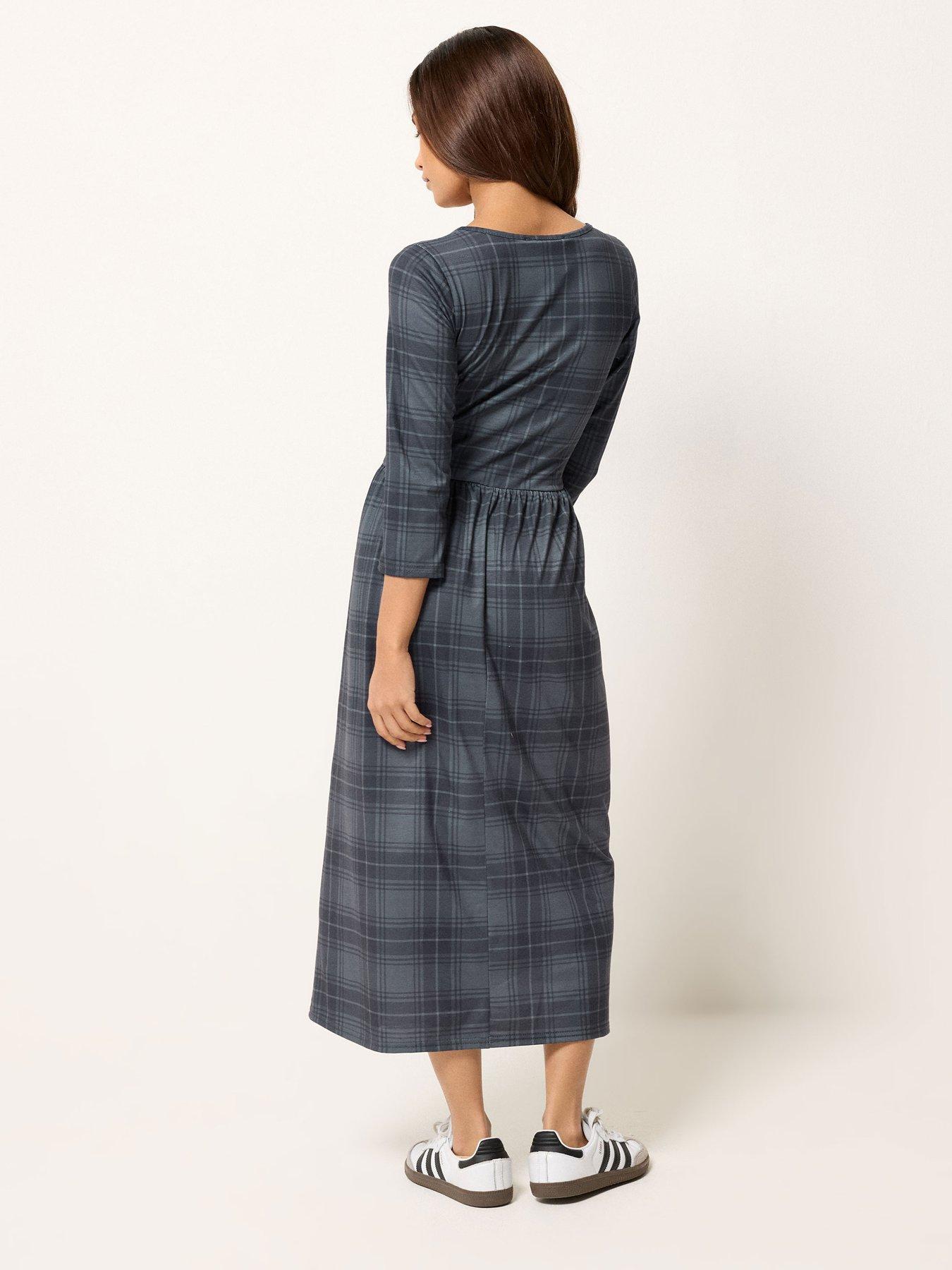 Image 2 of 5 of PixieGirl Petite Long Sleeve Check Midaxi Dress