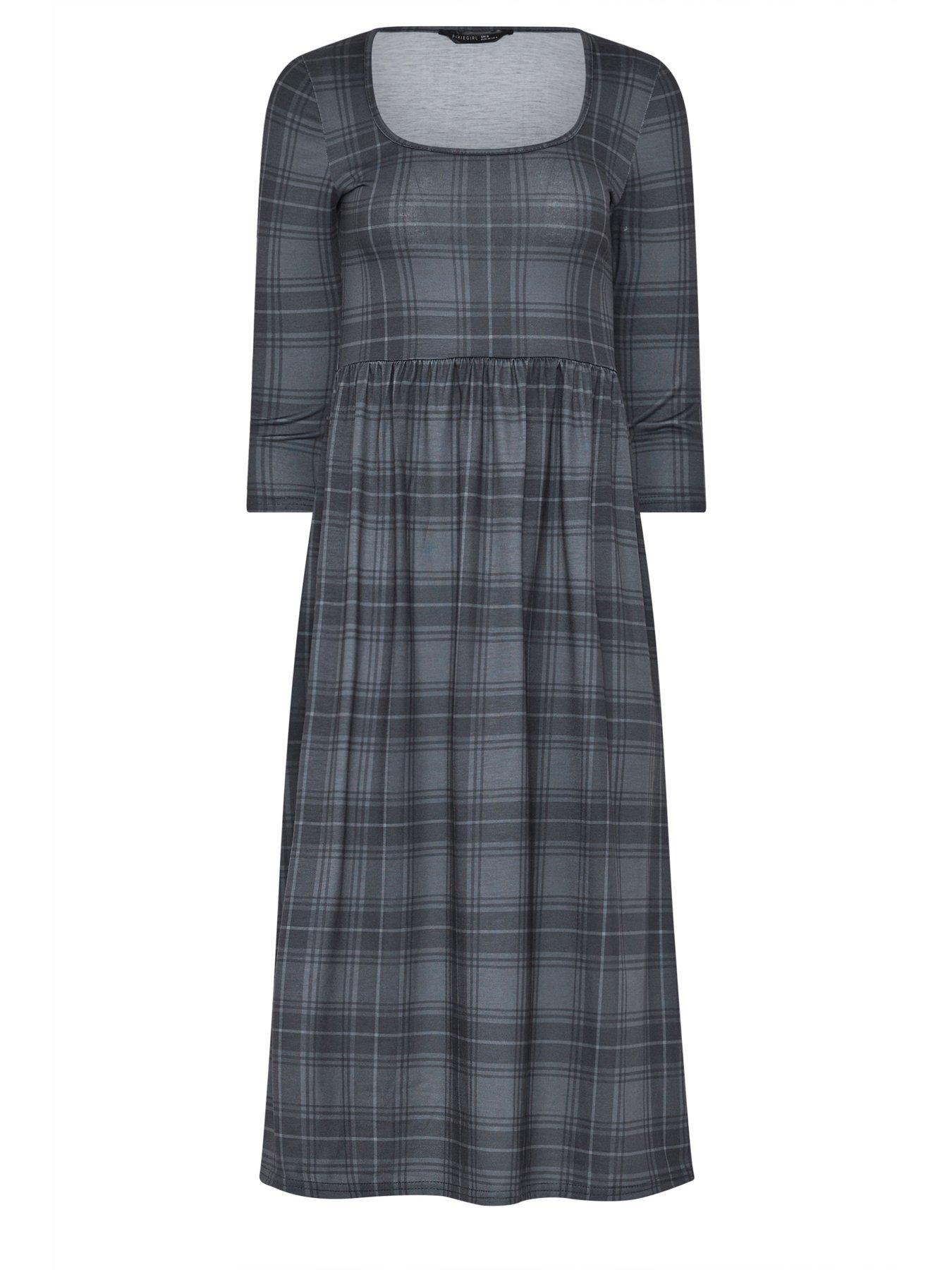 Image 5 of 5 of PixieGirl Petite Long Sleeve Check Midaxi Dress