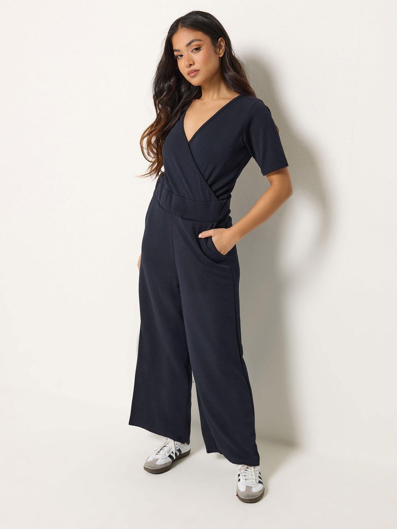 PixieGirl Petite Short Sleeve Wide Leg Jumpsuit - Blue