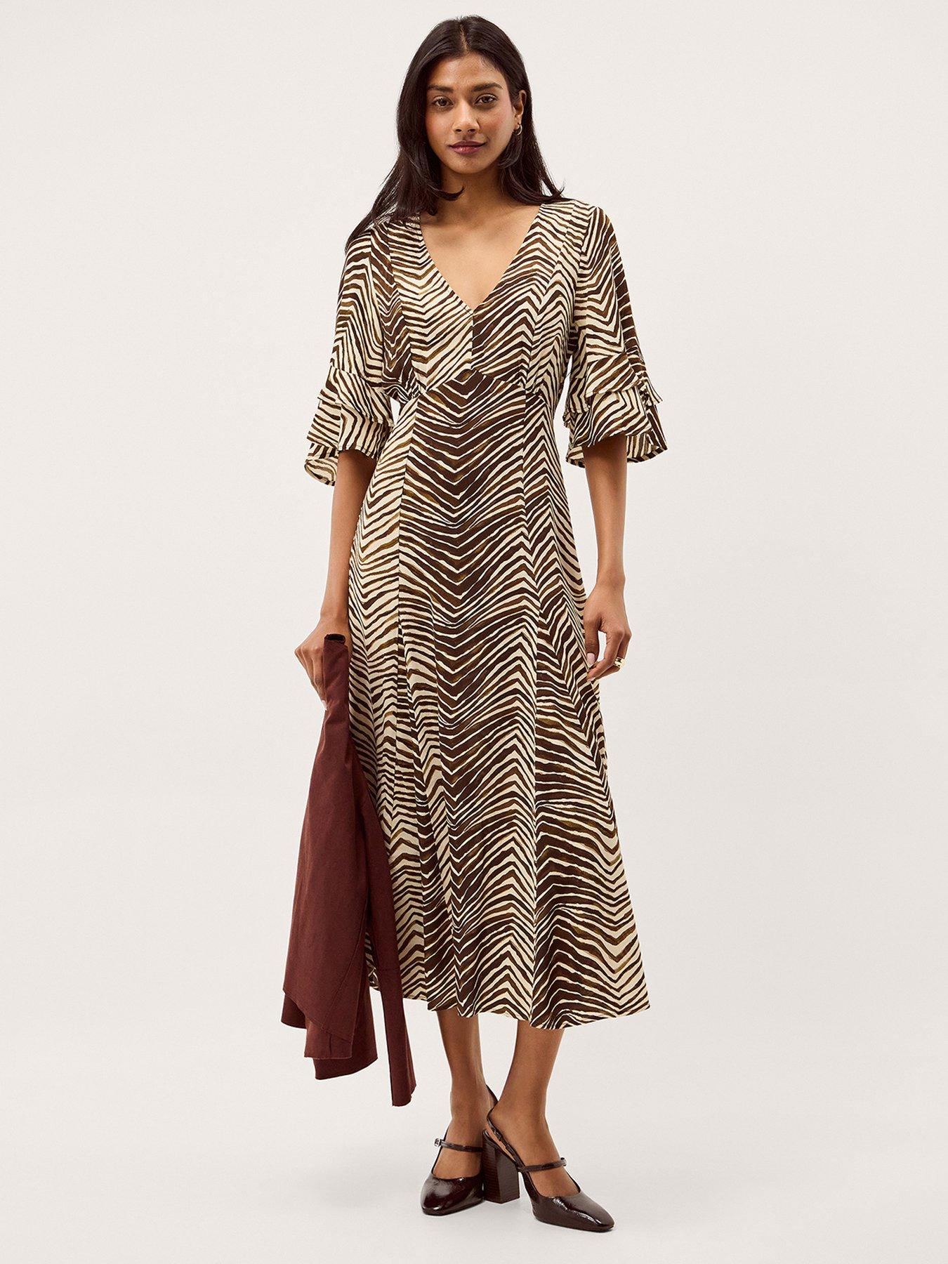Image 1 of 5 of Monsoon Pippa Animal Print Midi Dress - Multi
