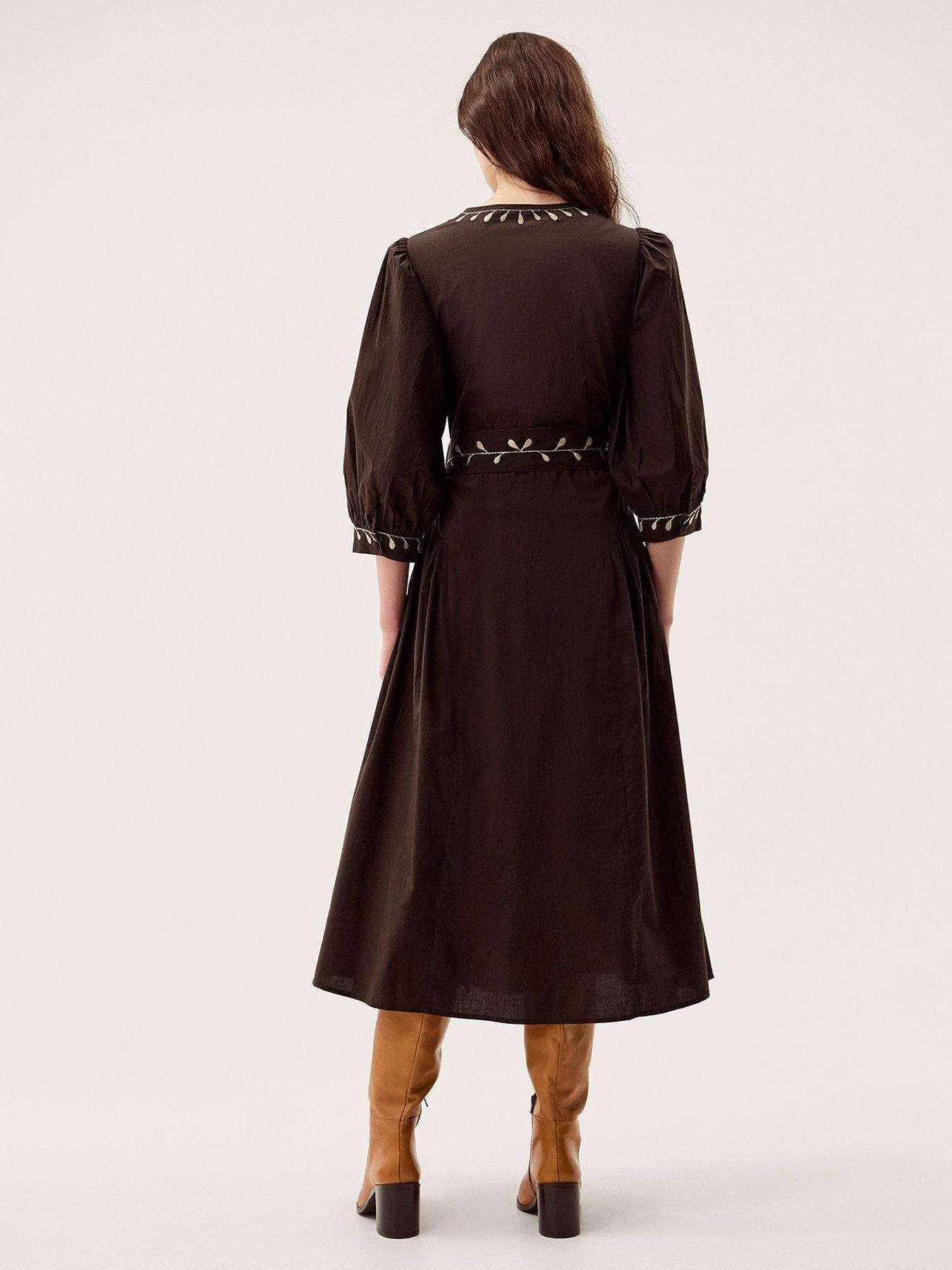 Image 2 of 6 of Monsoon Eloise Embroidered Dress - Brown