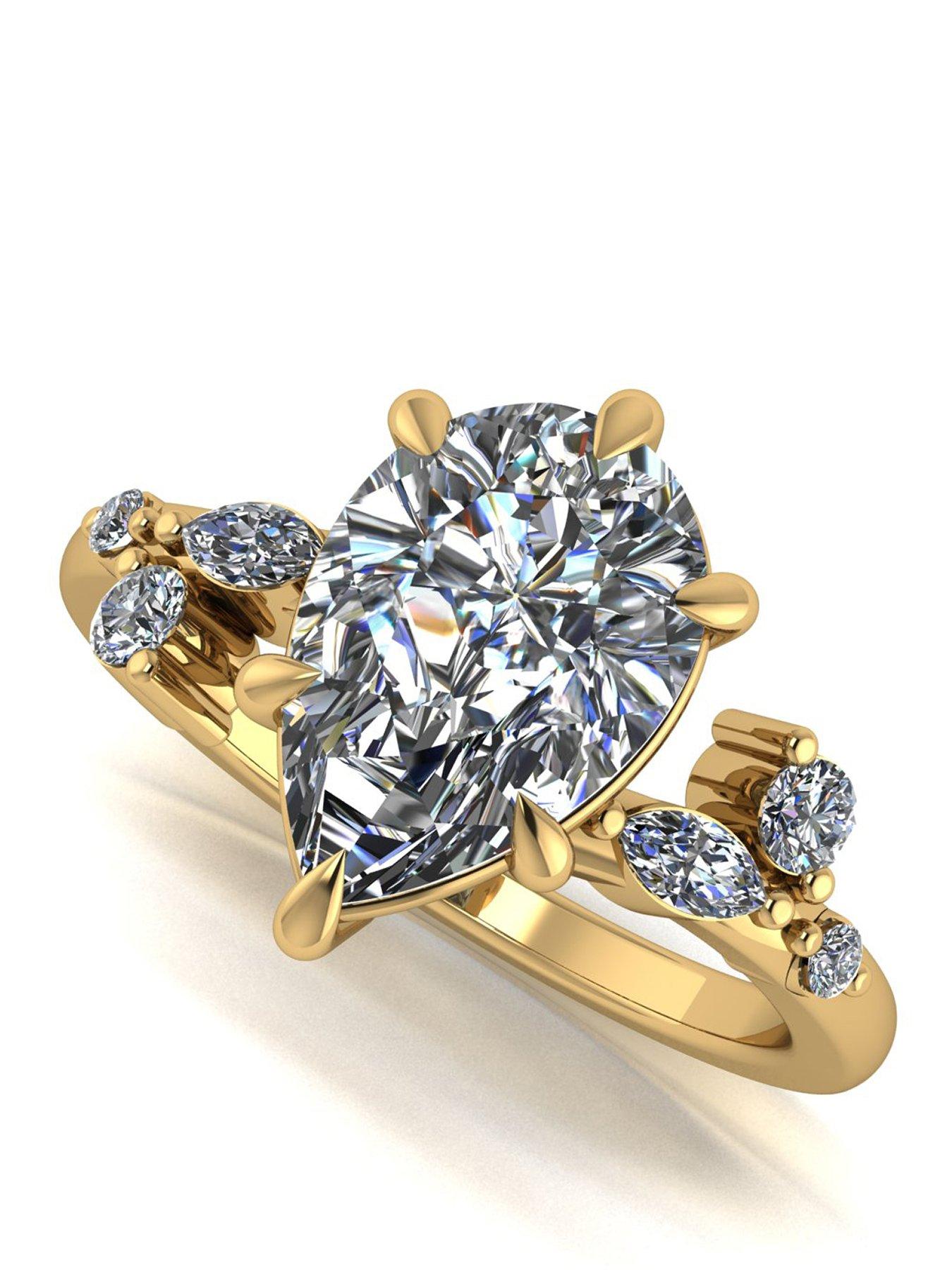 Moissanite 9ct Gold Lady Lynsey 4ct total Pear Shaped Moissanite Solitaire Ring