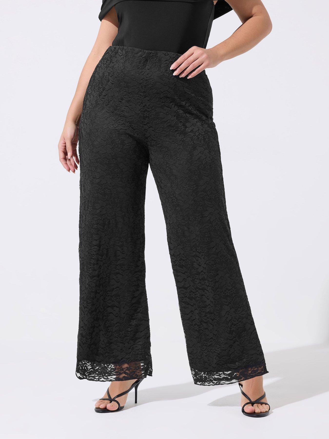 Image 1 of 5 of Yours Curve Lined Lace Trousers - Black