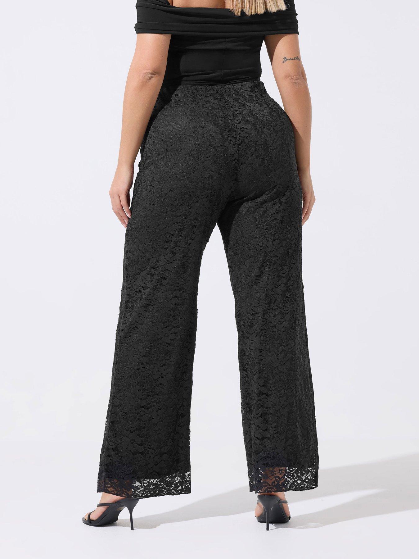 Image 2 of 5 of Yours Curve Lined Lace Trousers - Black