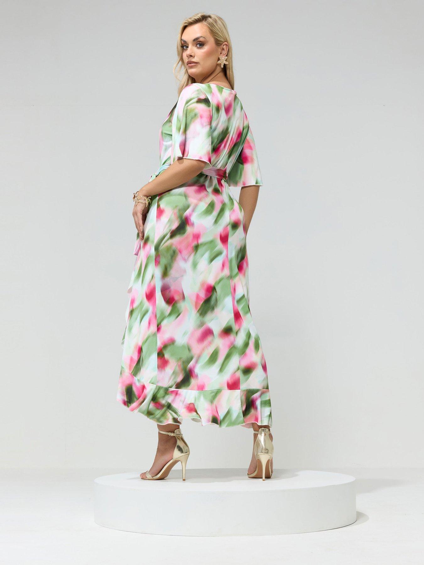 Image 2 of 5 of Yours Curve Blur Wrap Ruffle Dress