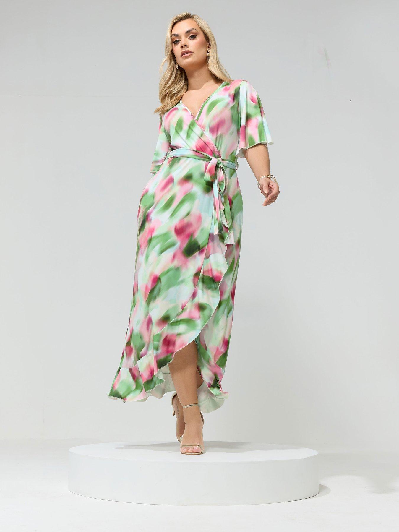 Image 3 of 5 of Yours Curve Blur Wrap Ruffle Dress