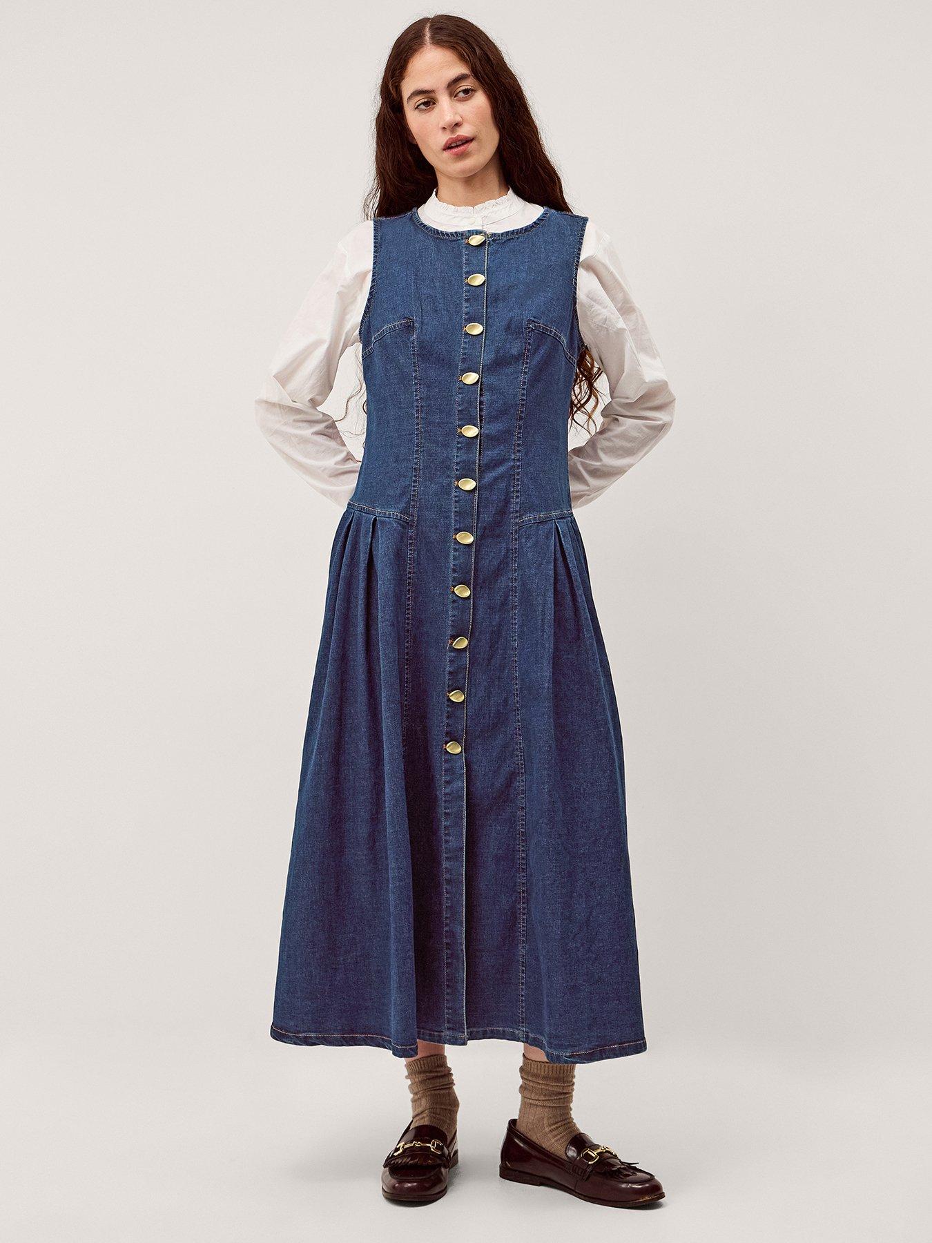 Monsoon Layla Button Dress - Blue