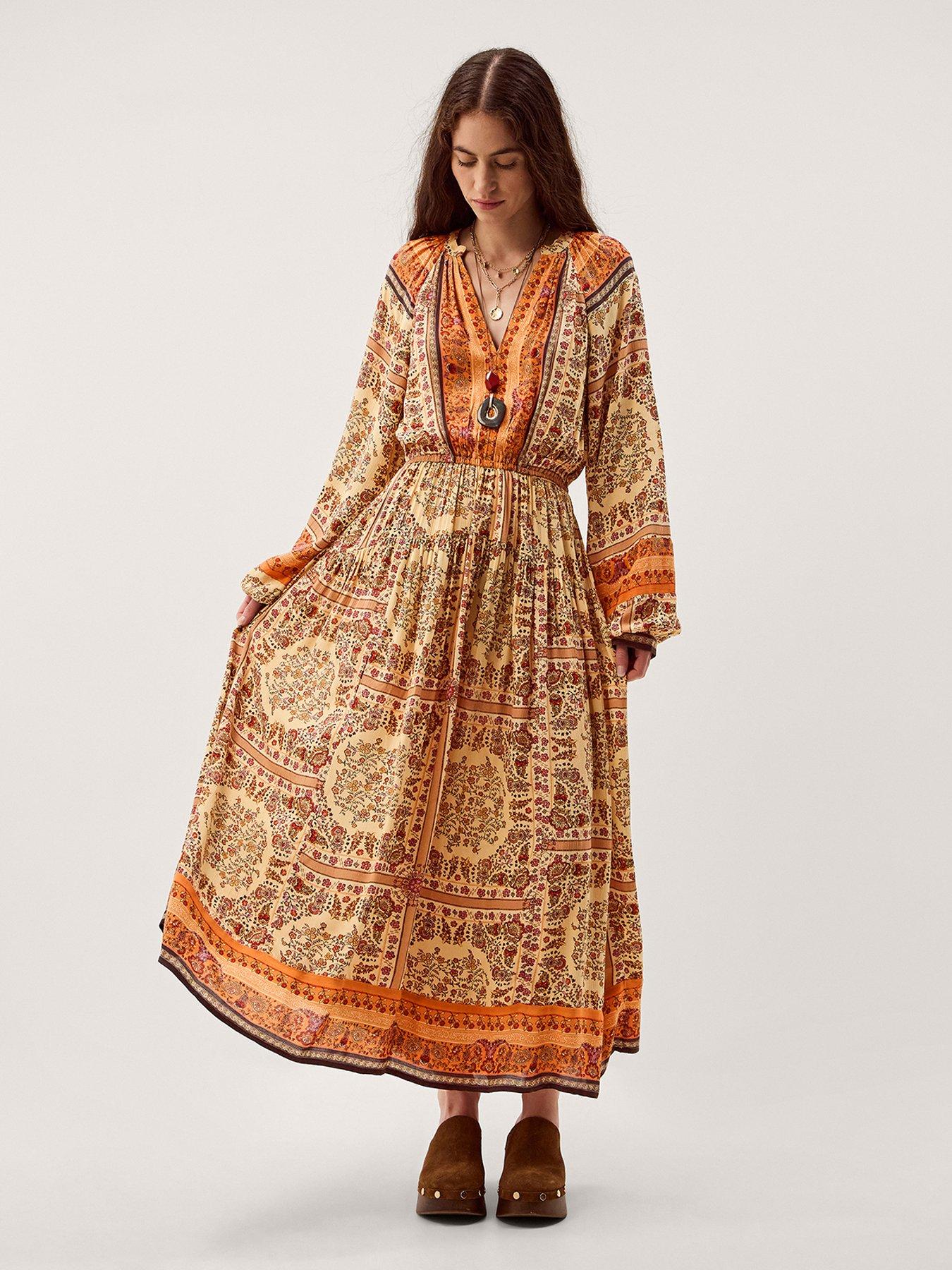 Monsoon Ines Print Midi Dress - Stone
