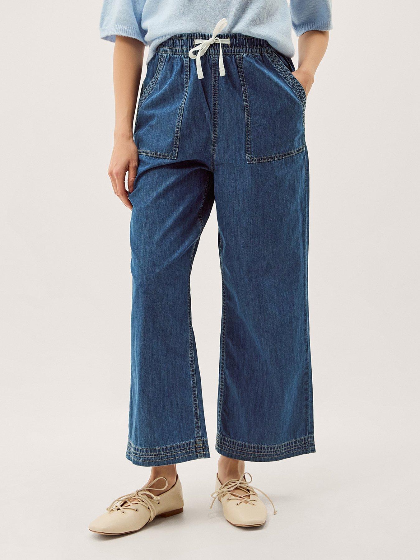 Image 1 of 5 of Monsoon Heidi Drawstring Wide Leg Jeans - Blue