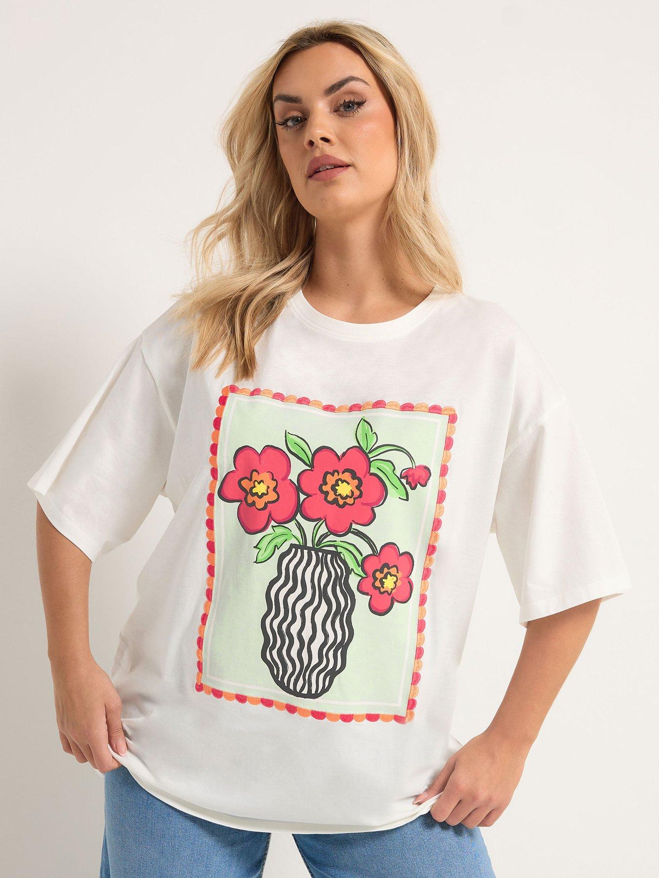 Yours Curve Placement Print Relaxed T-Shirt - White