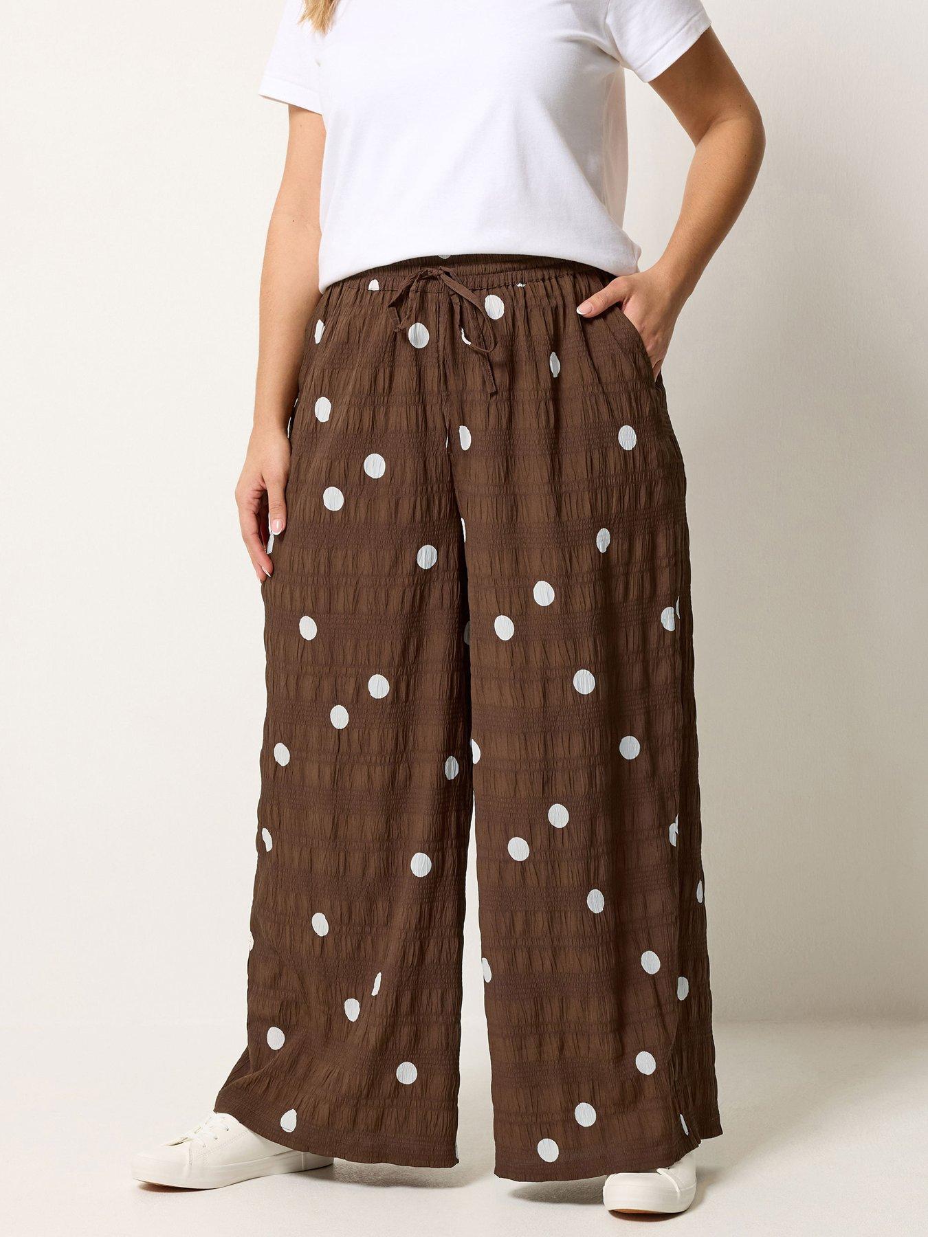 Yours Curve Woven Polka Dot Printed Trousers - Brown