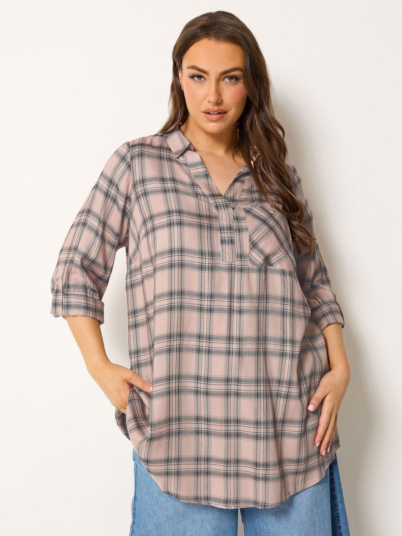 Image 1 of 4 of Yours Curve Overhead Check Blouse - Pink
