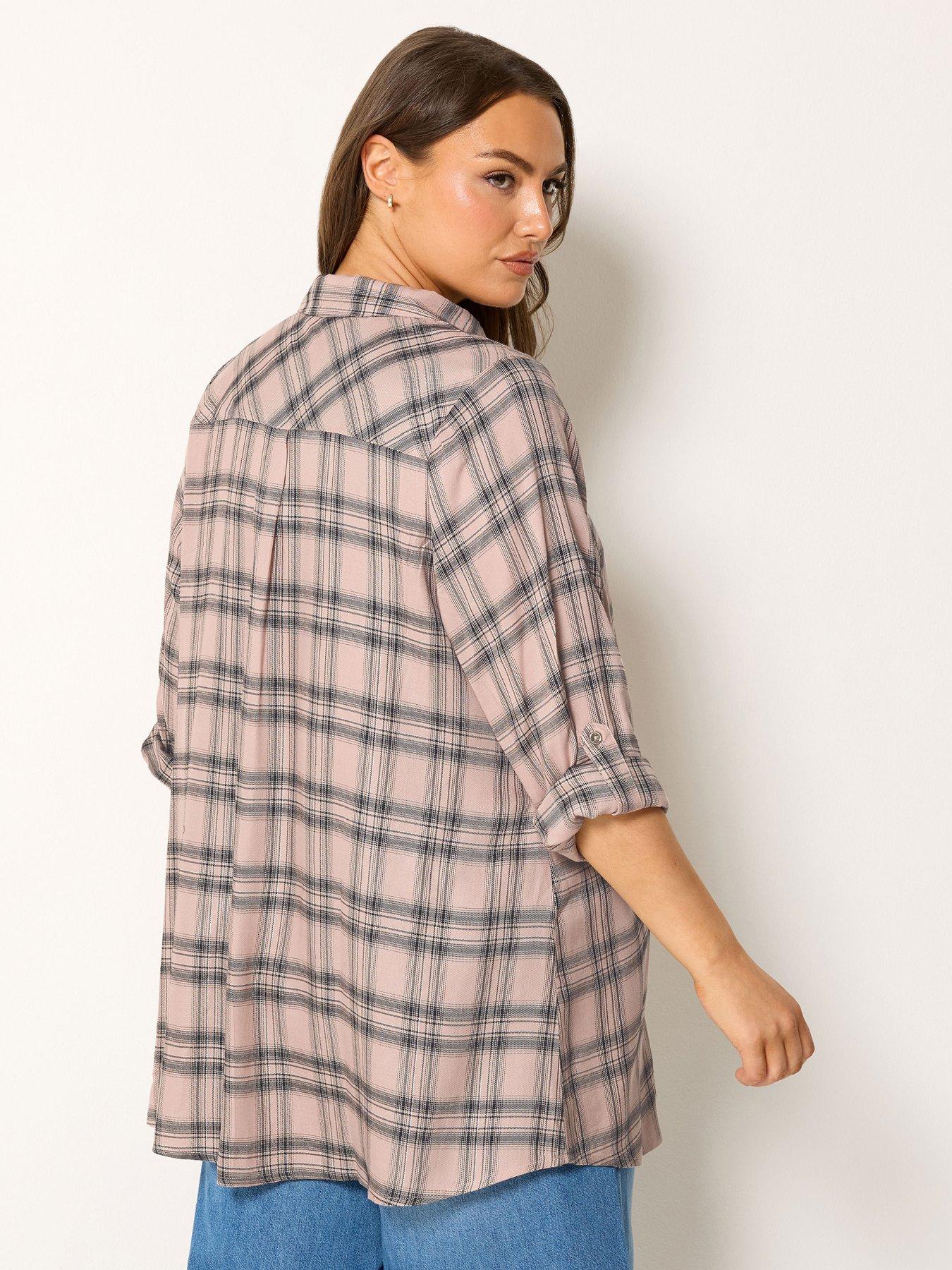 Image 2 of 4 of Yours Curve Overhead Check Blouse - Pink