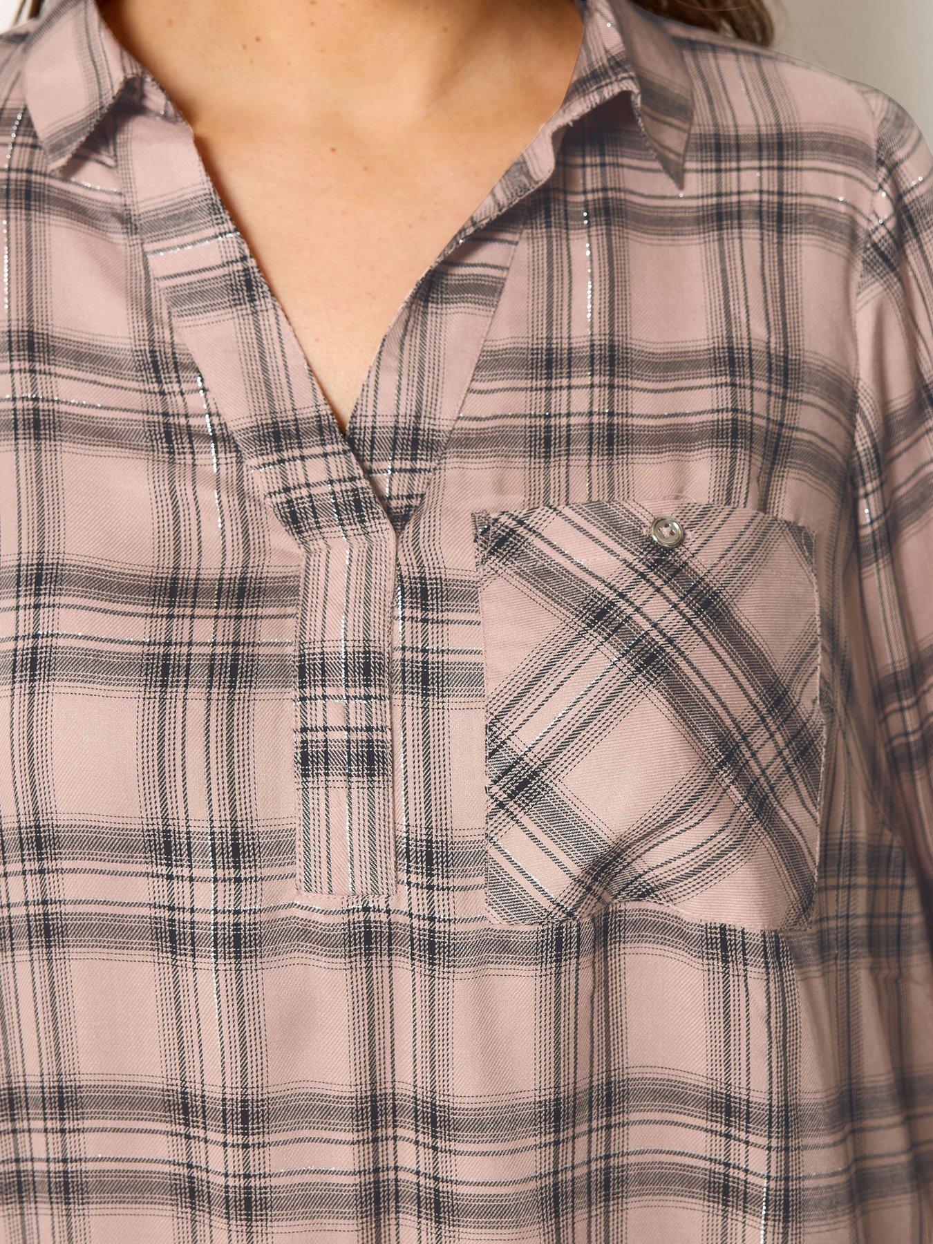 Image 4 of 4 of Yours Curve Overhead Check Blouse - Pink