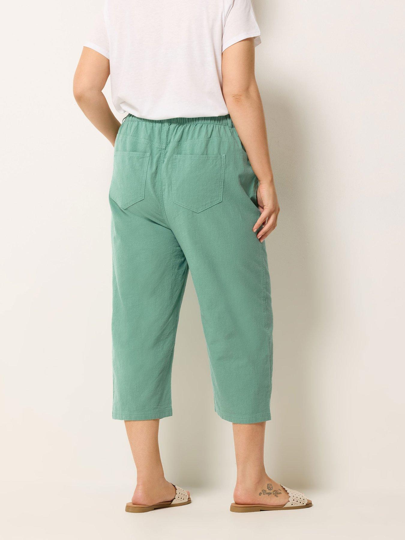Image 2 of 4 of Yours Curve Cool Cotton Cropped Trouser - Green