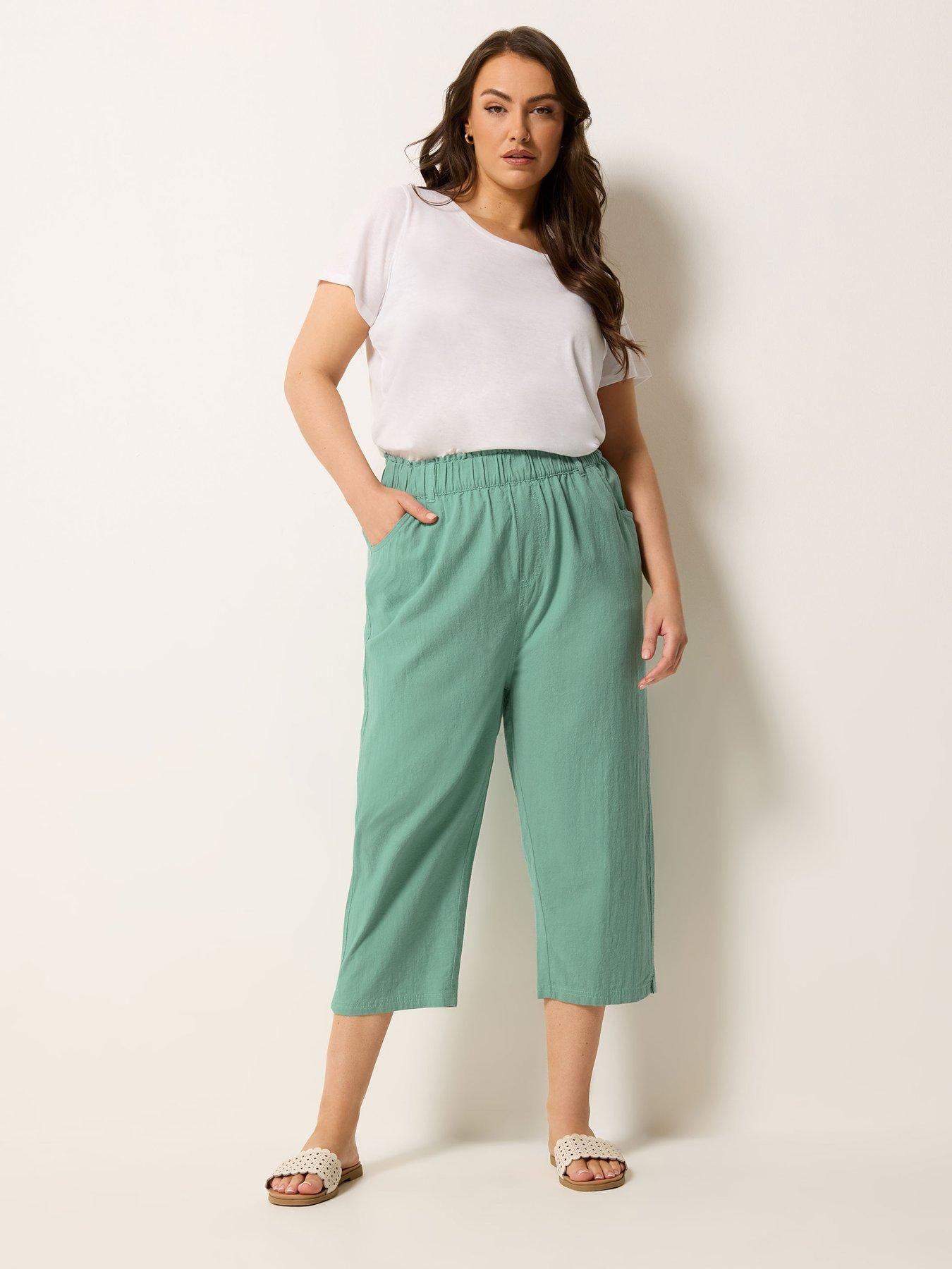Image 3 of 4 of Yours Curve Cool Cotton Cropped Trouser - Green