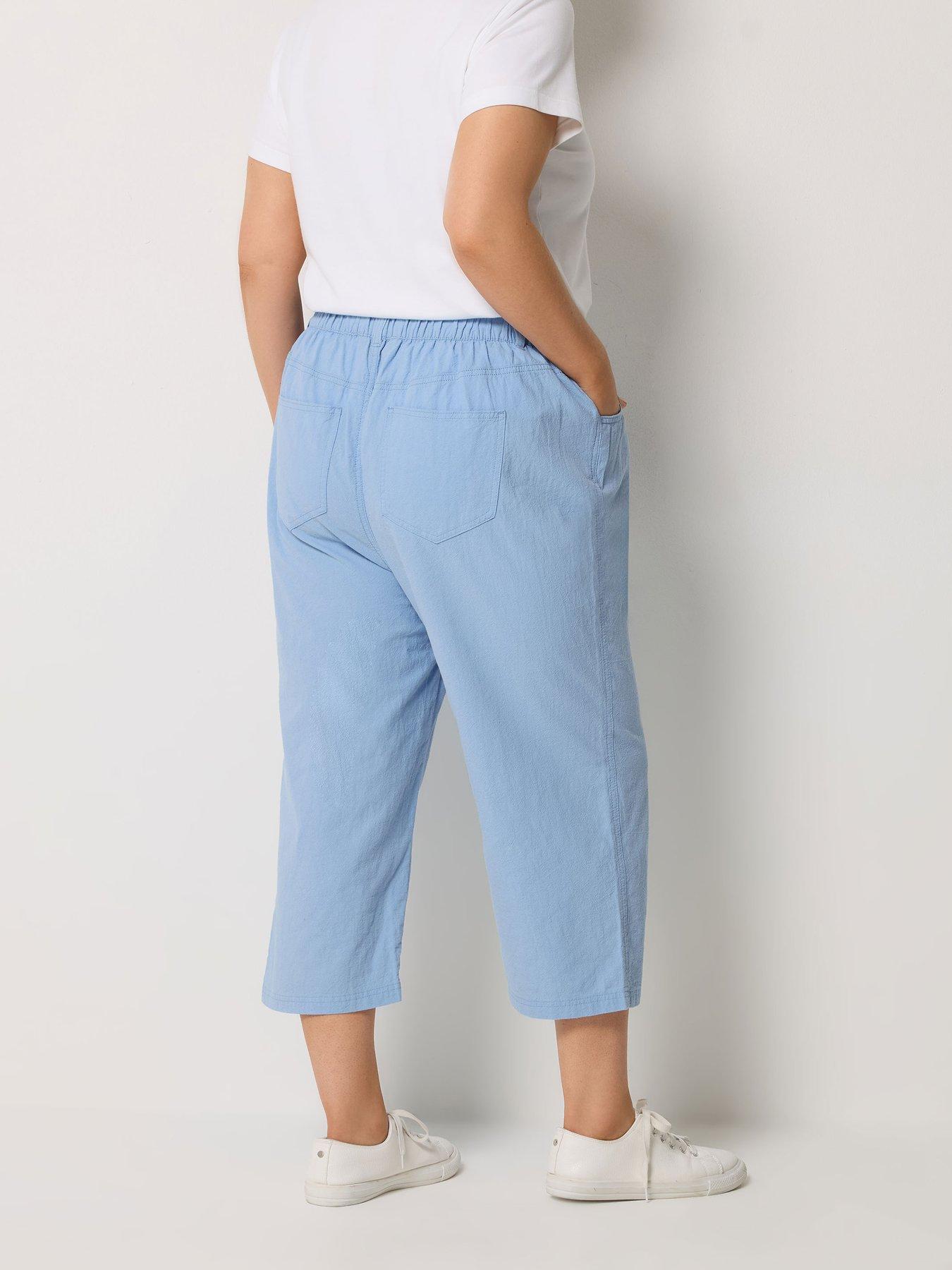 Image 2 of 4 of Yours Curve Cool Cotton Cropped Trouser - Blue
