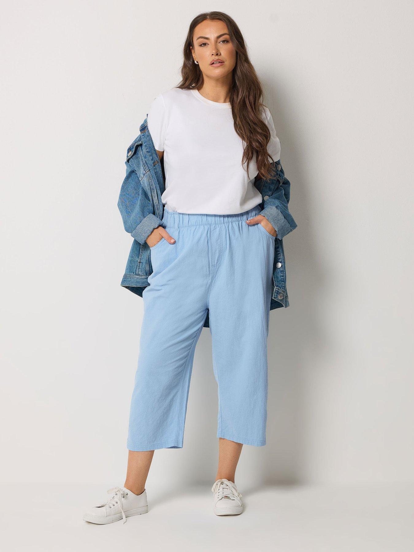 Image 3 of 4 of Yours Curve Cool Cotton Cropped Trouser - Blue