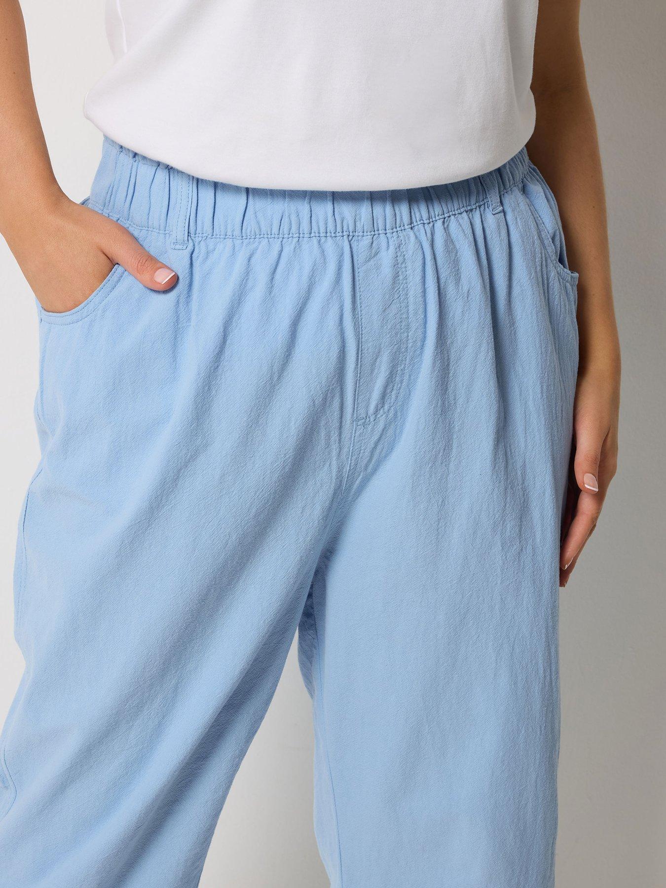 Image 4 of 4 of Yours Curve Cool Cotton Cropped Trouser - Blue