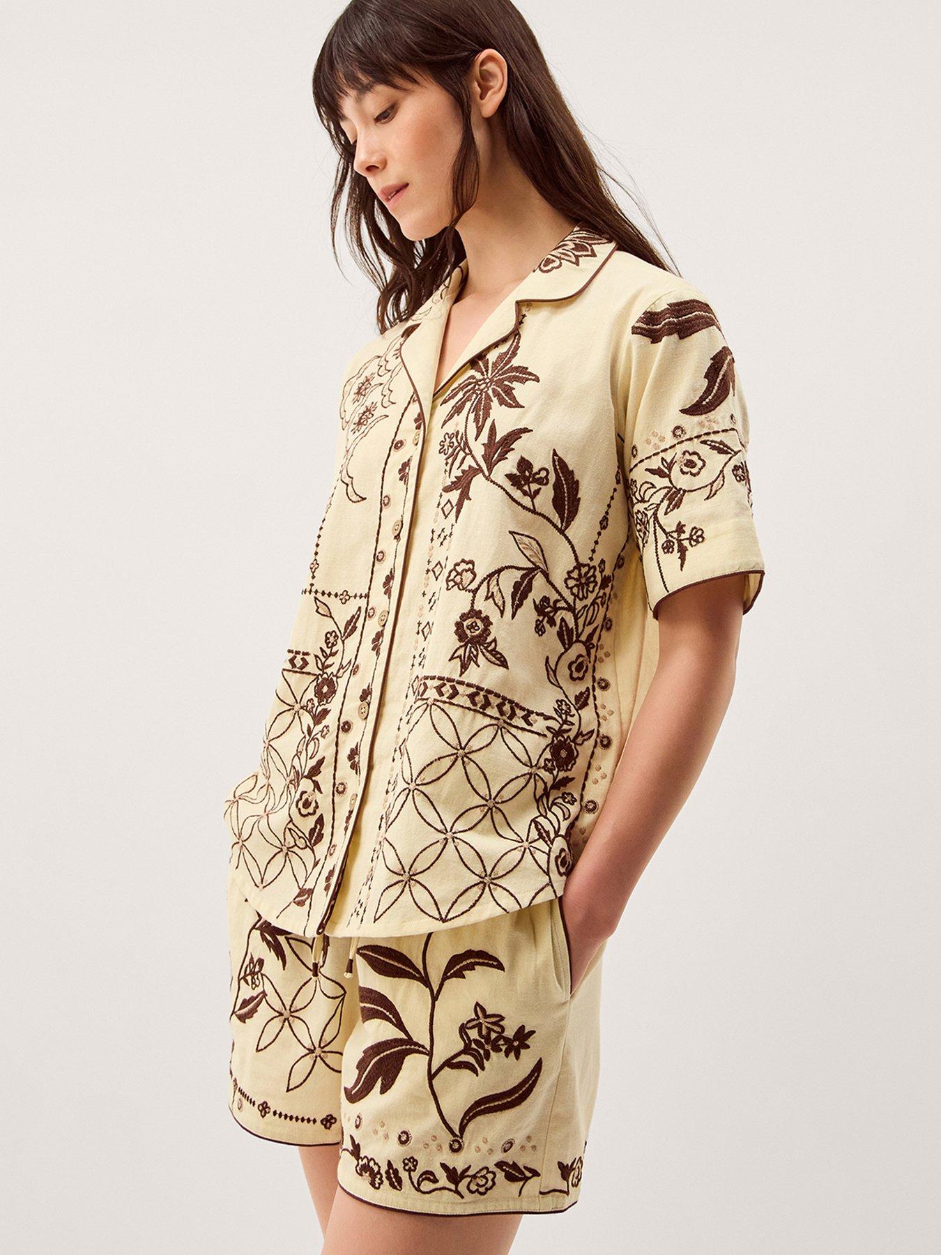 Monsoon Carly Tropical Embroidered Shorts - White