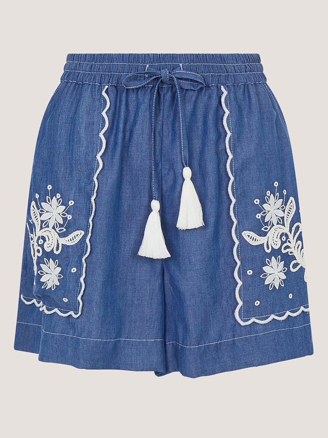 Image 5 of 5 of Monsoon Isla Embroidered Denim Shorts - Blue