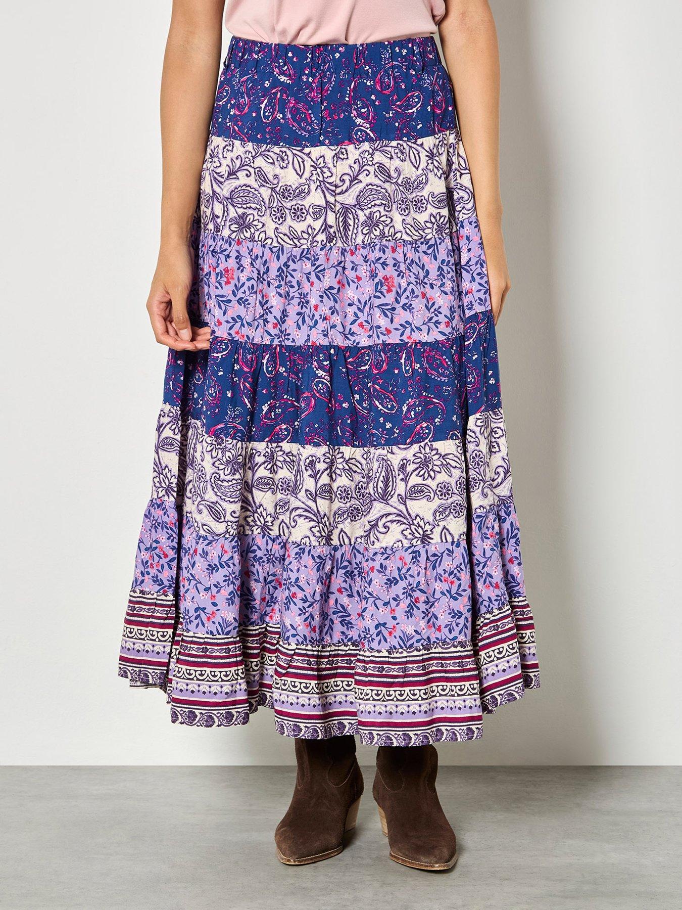 Apricot Multi Tier Patchwork Print Skirt