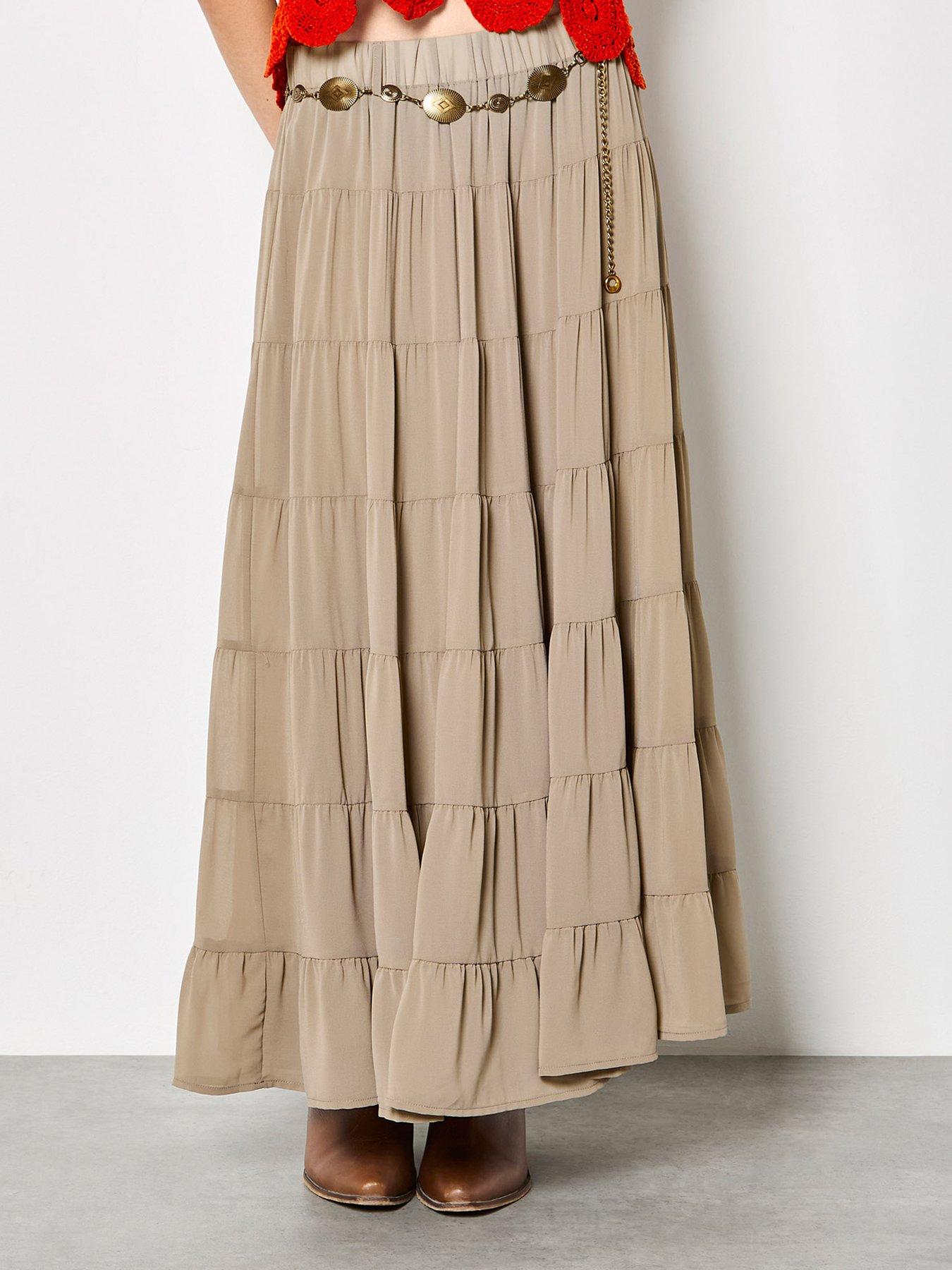 Apricot Multi Tiered Skirt With Belt