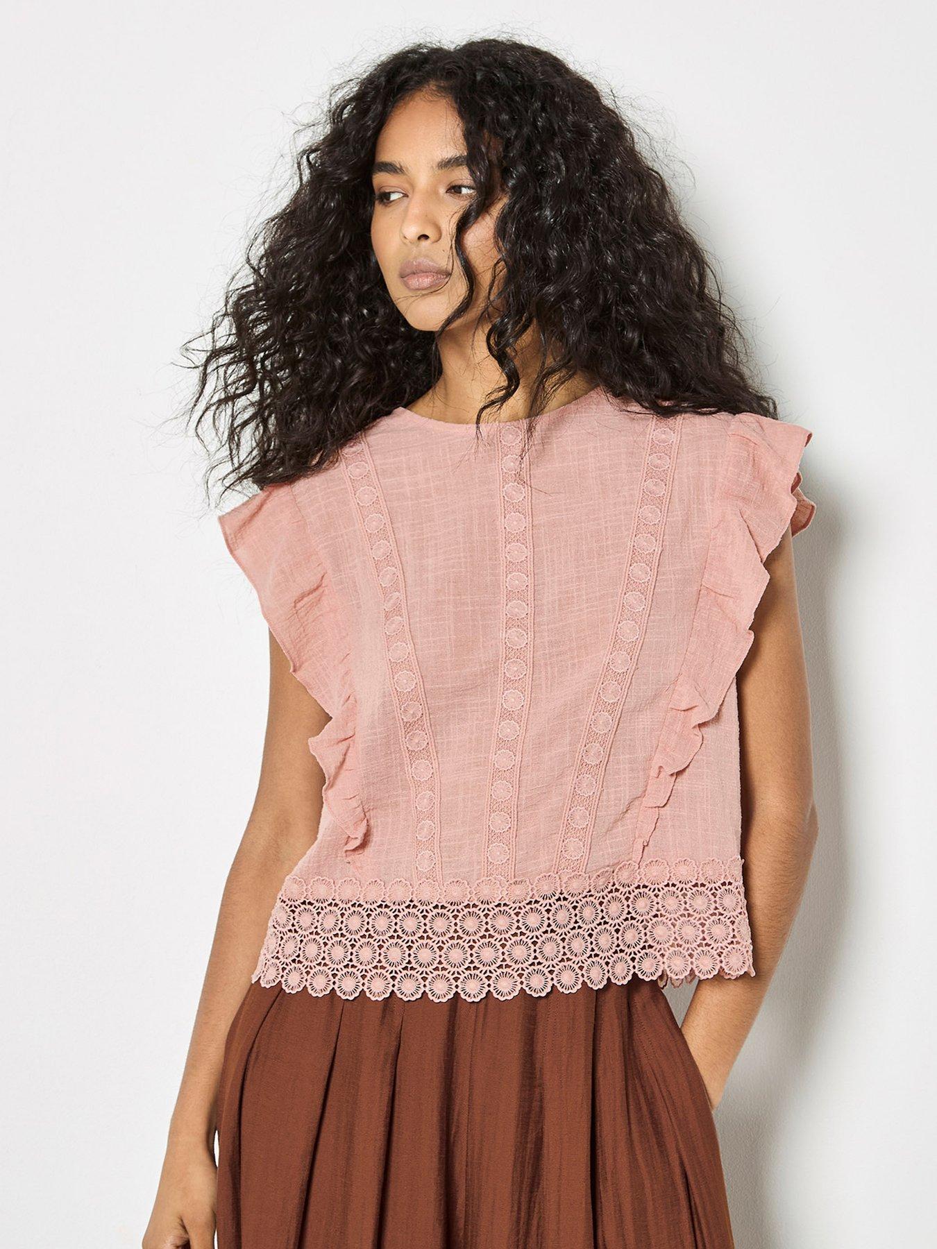 Apricot Lace Trim Frill Edge Top