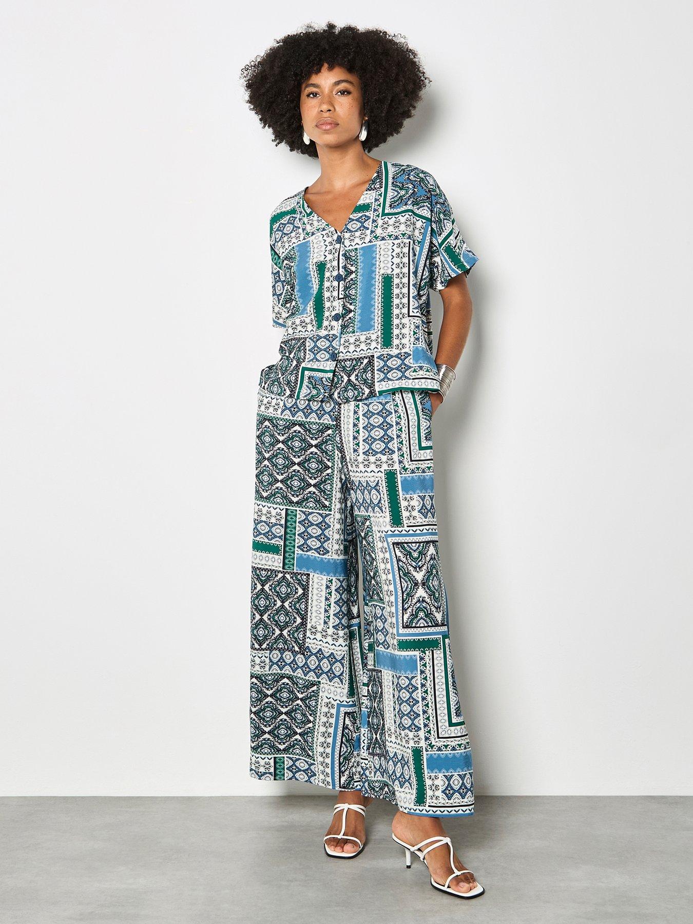 Apricot Scarf Print Side Split Trousers