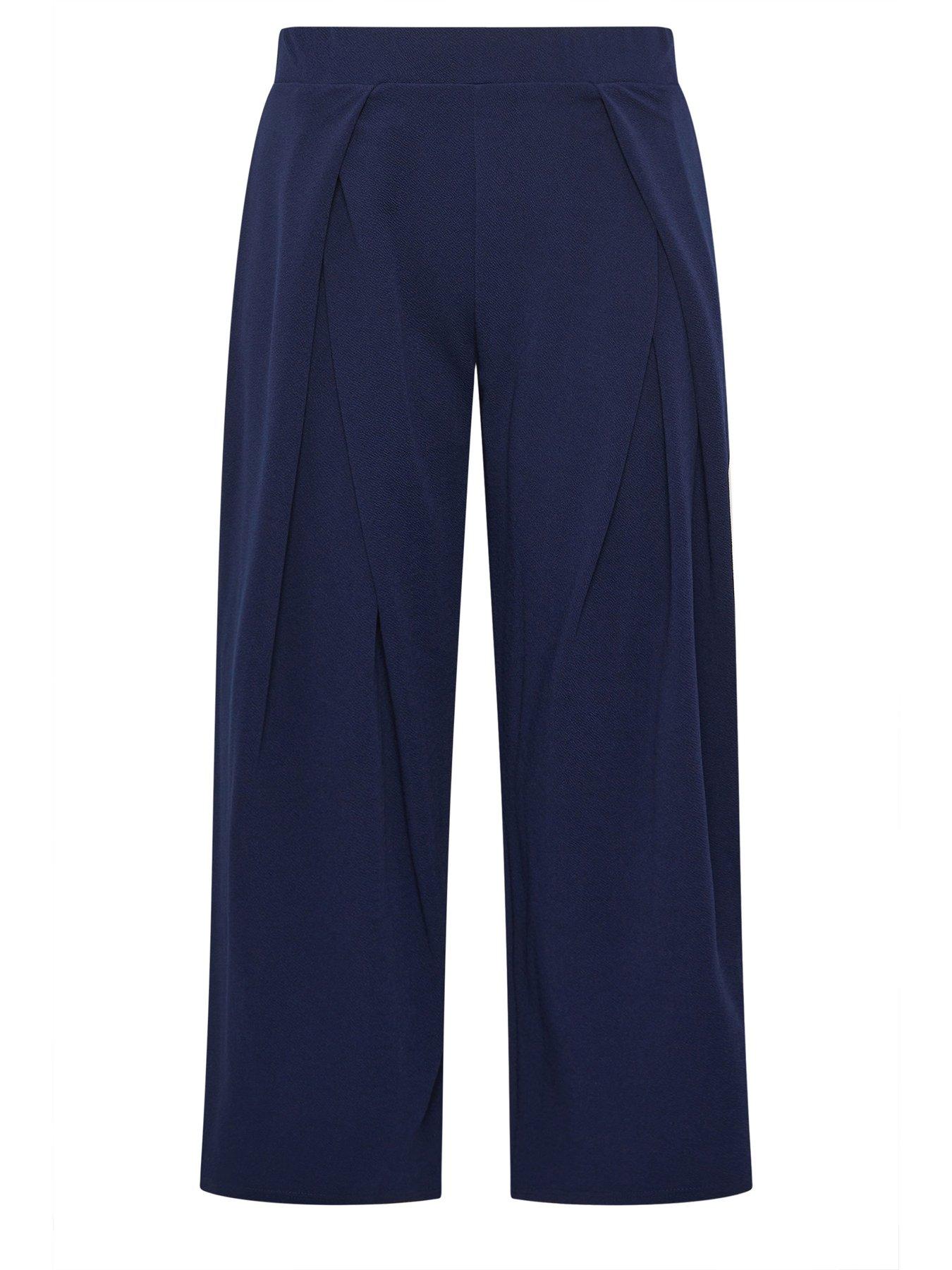 Image 5 of 5 of Yours Curve Pleat Wide Leg Trousers - Navy