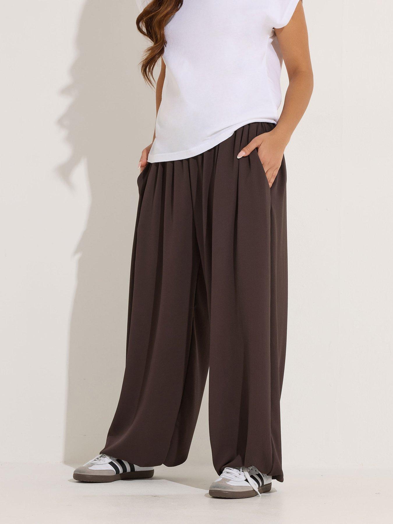 Image 1 of 6 of PixieGirl Petite Choc Brown Balloon Trousers