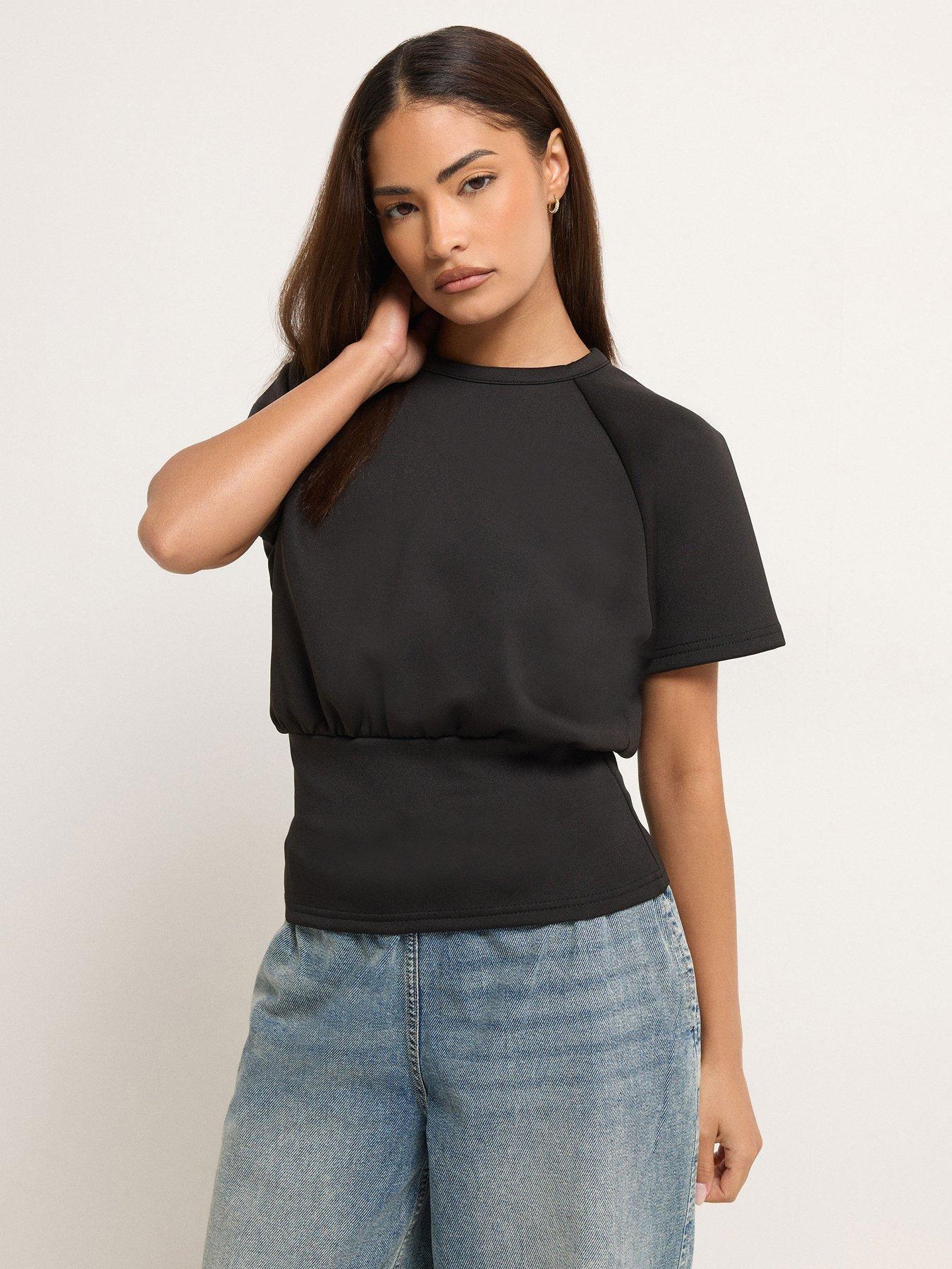 PixieGirl Petite Scuba Raglan Top - Black