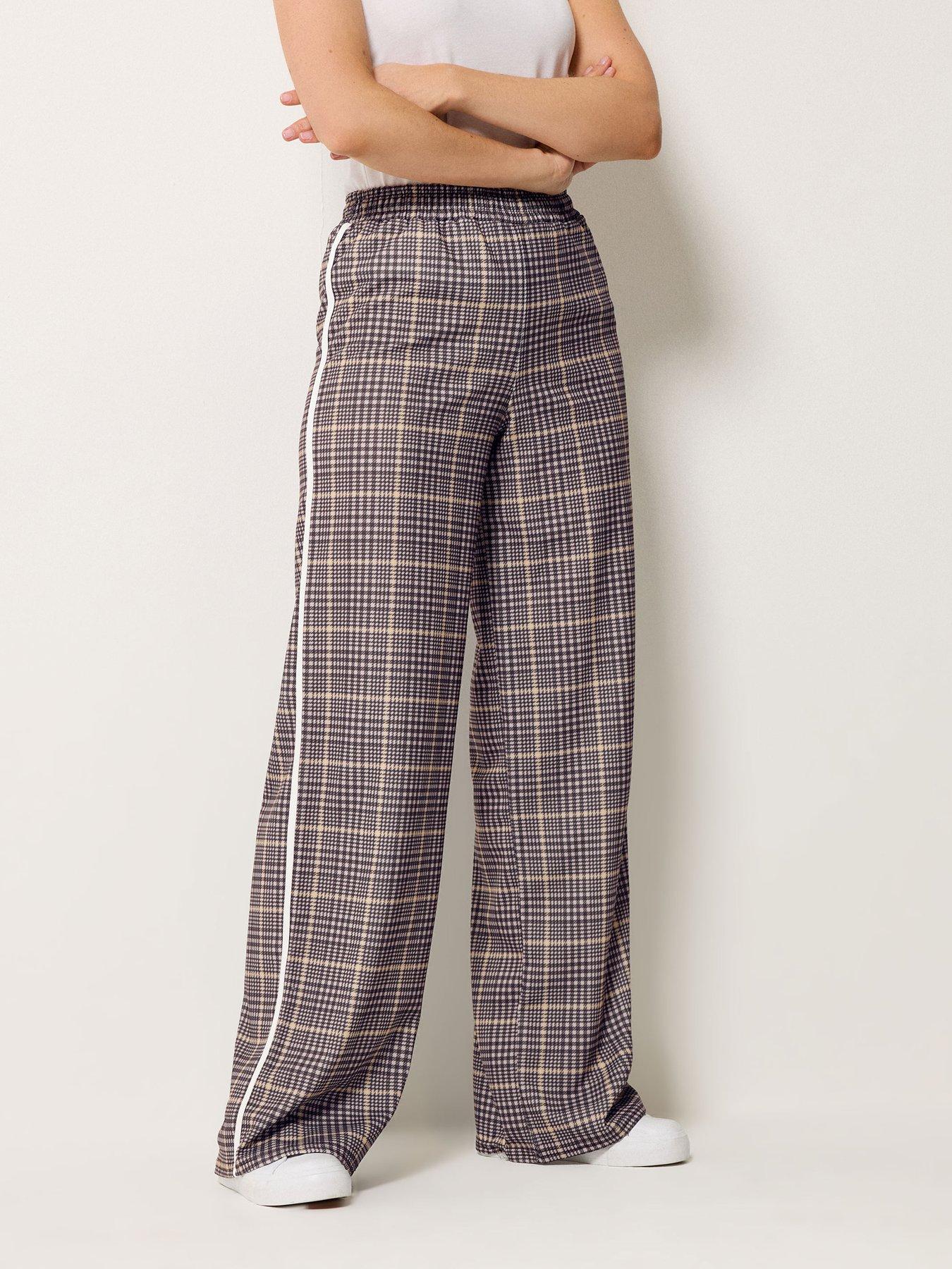 Image 1 of 5 of Long Tall Sally Check Piped Wide Leg Trouser 36" - Brown
