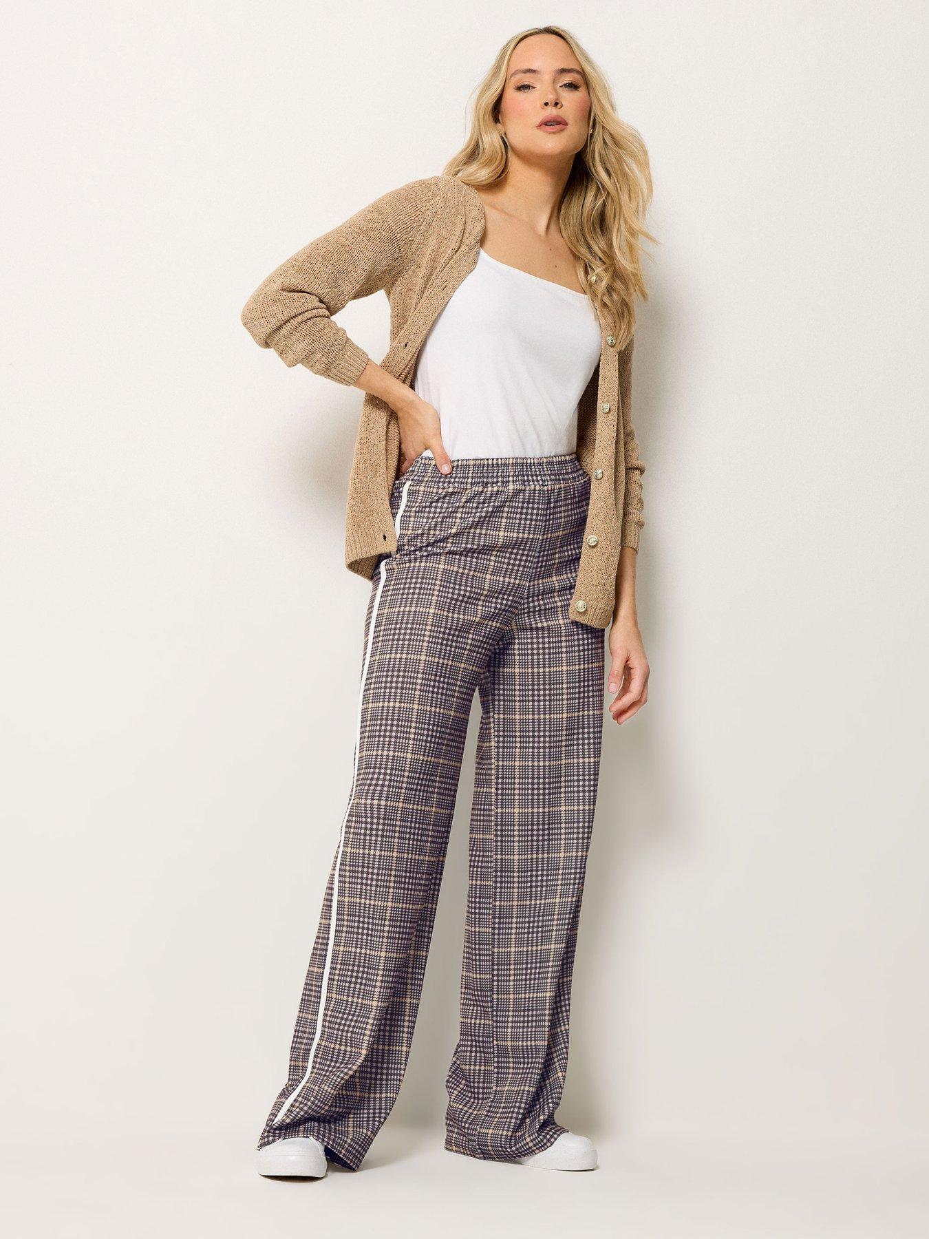 Image 3 of 5 of Long Tall Sally Check Piped Wide Leg Trouser 36" - Brown