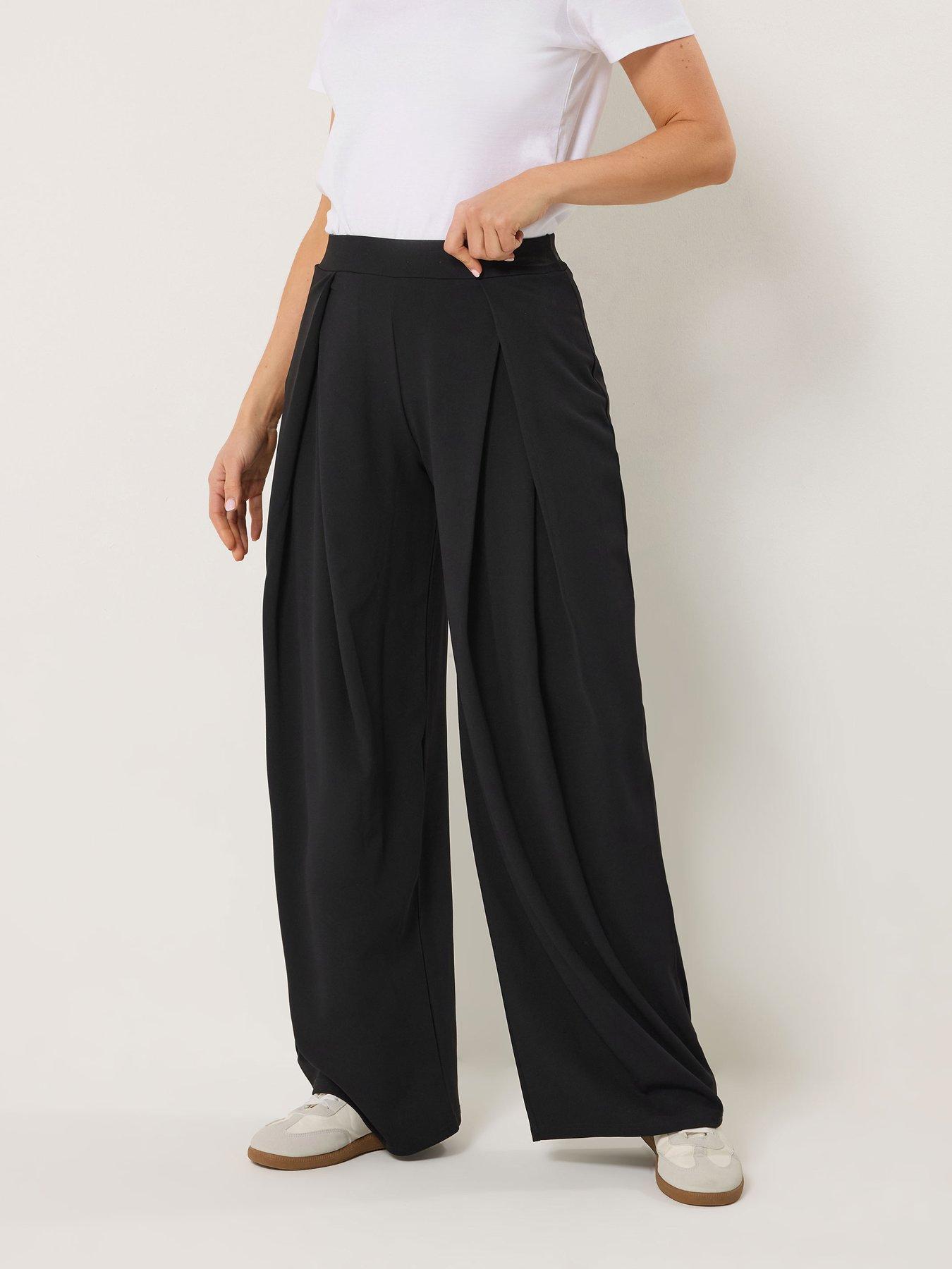 Long Tall Sally Pleat Front Wide Leg Trousers 36" - Black