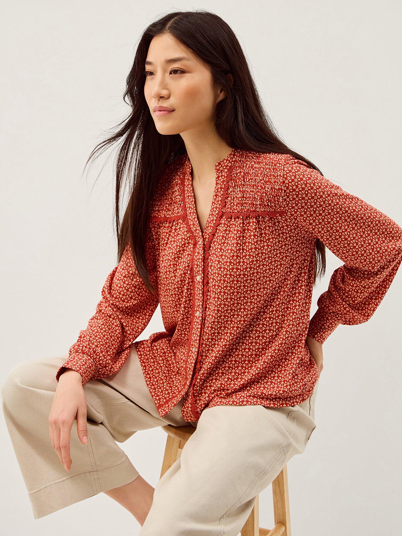 Monsoon Palmer Print Jersey Top - Red