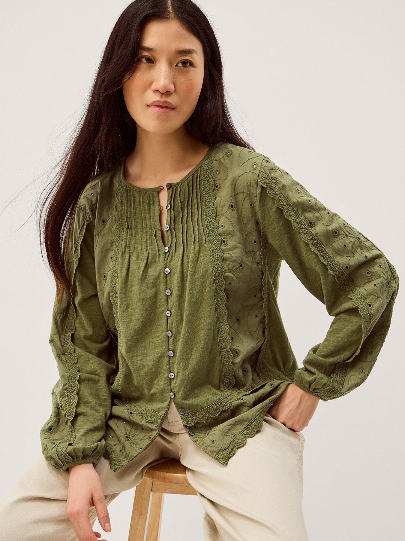 Monsoon Joss Jersey Mix Top - Green