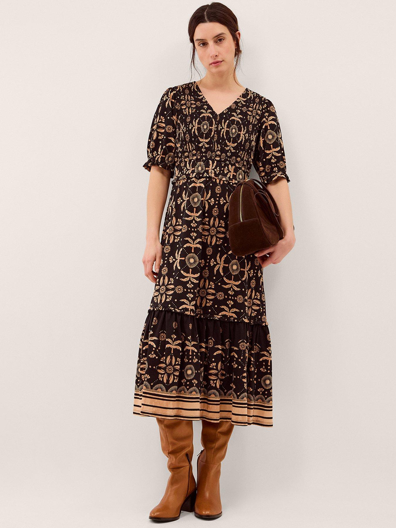 Monsoon Thalia Print Jersey Dress - Black
