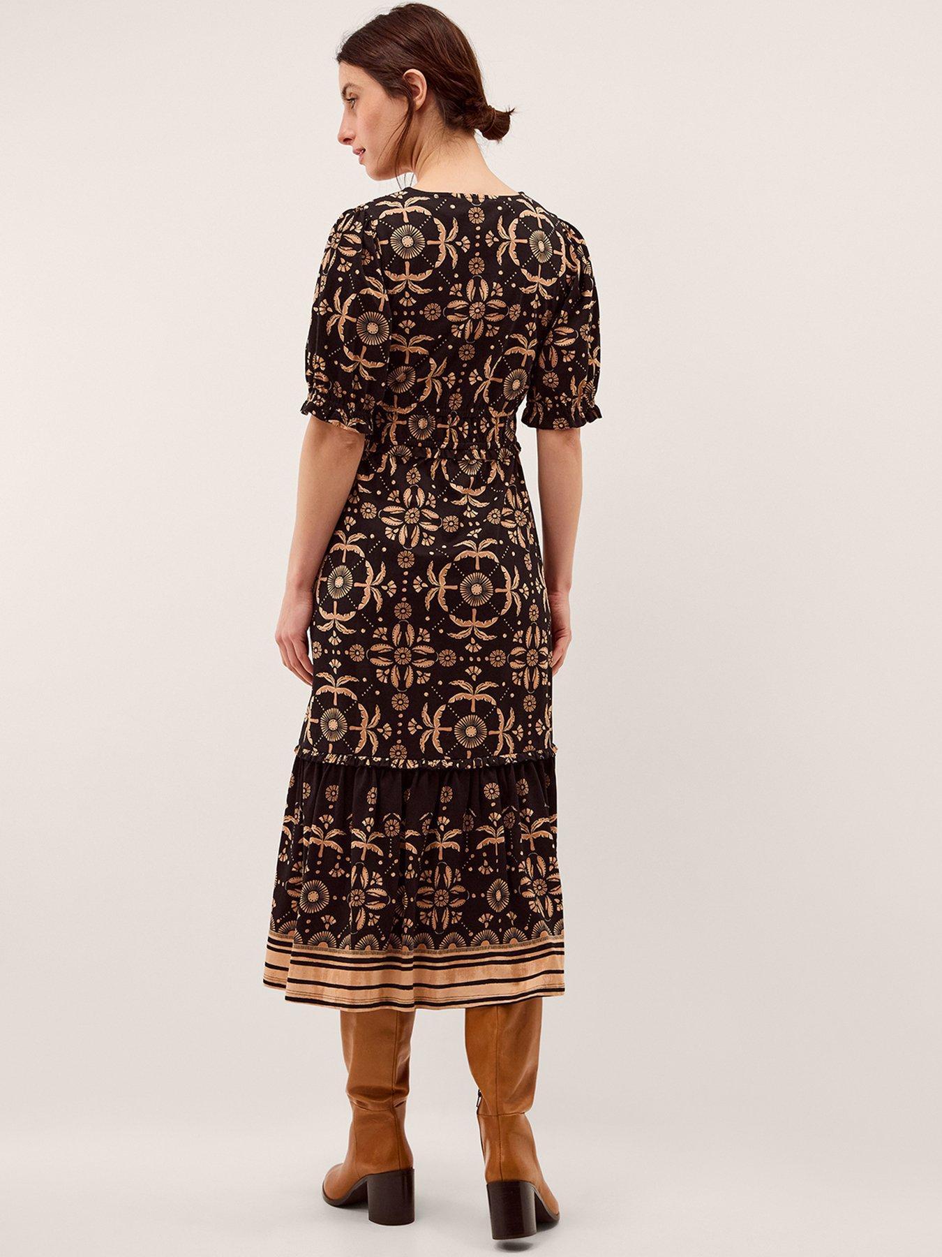 Image 2 of 4 of Monsoon Thalia Print Jersey Dress - Black