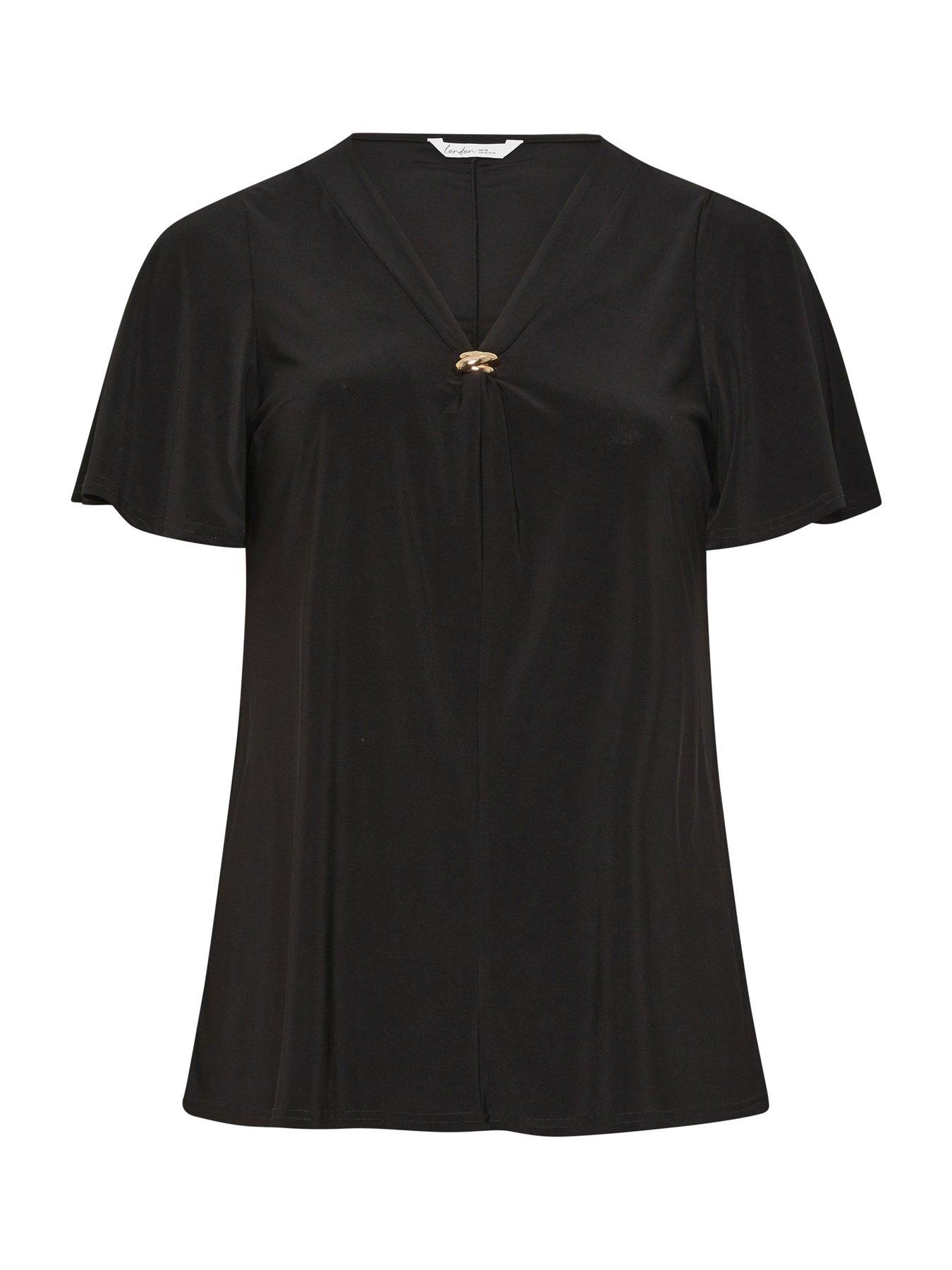Image 5 of 5 of Yours Curve Buckle V-Neck Swing Top - Black