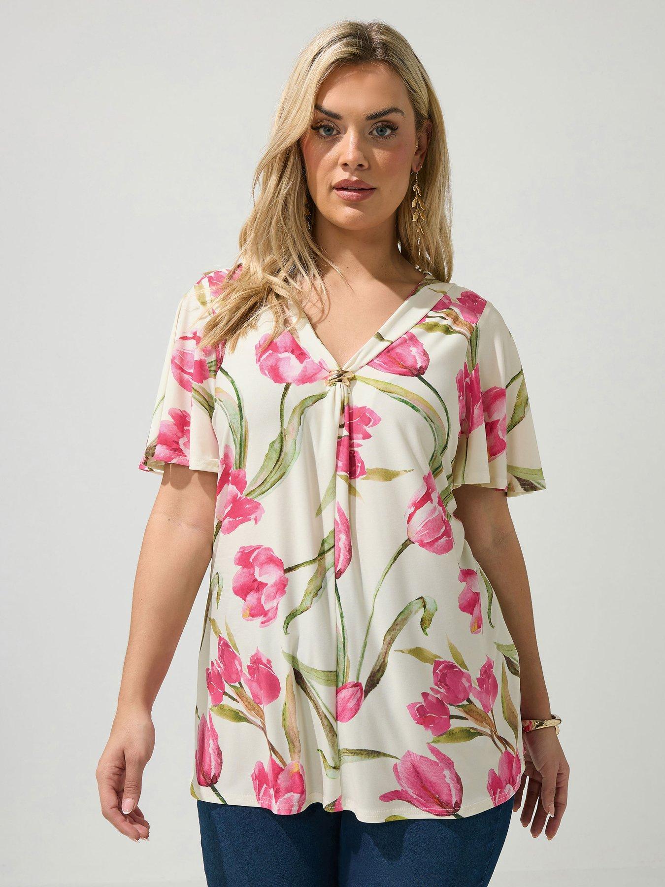 Yours Curve Floral Swing Top - White