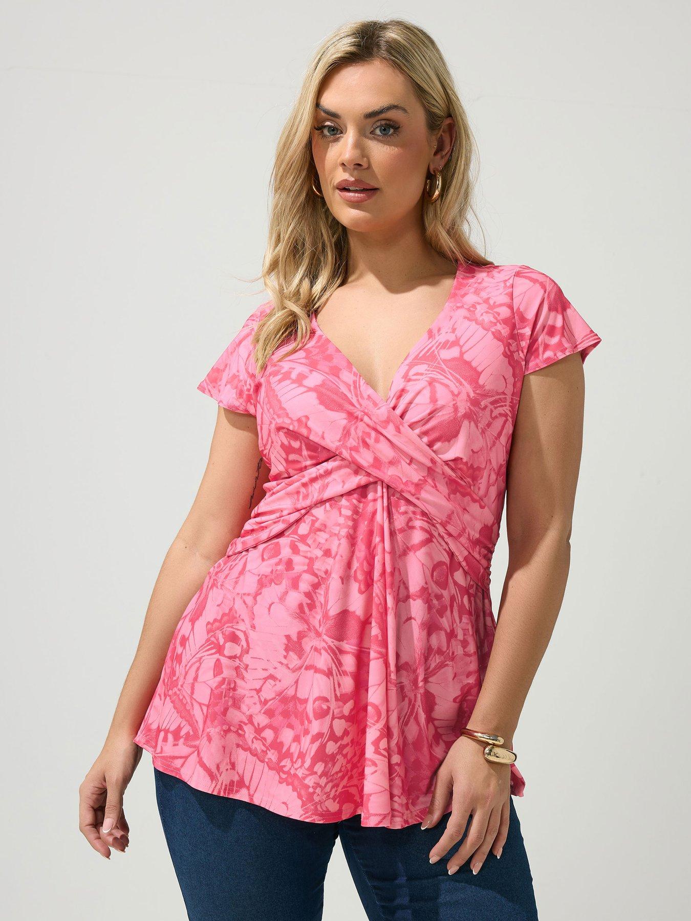 Yours Curve Abstract Butterfly Wrap Front Top